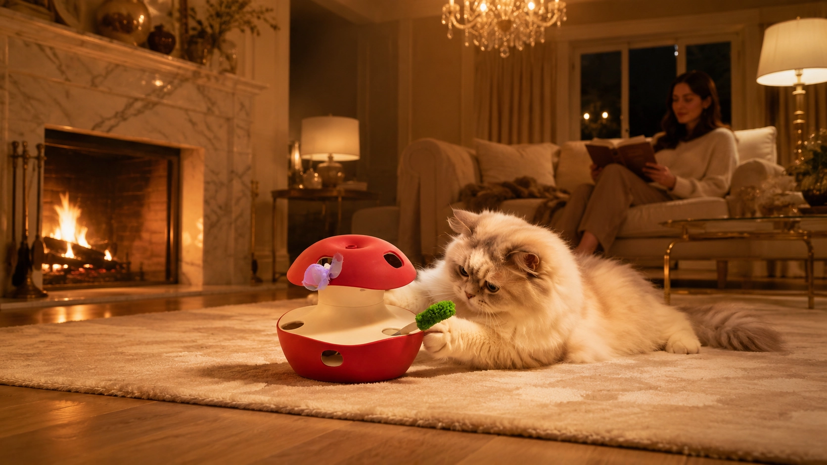Apple-Shaped Interactive Cat Toy with Feathers · Evening Comfort · GuardLynx