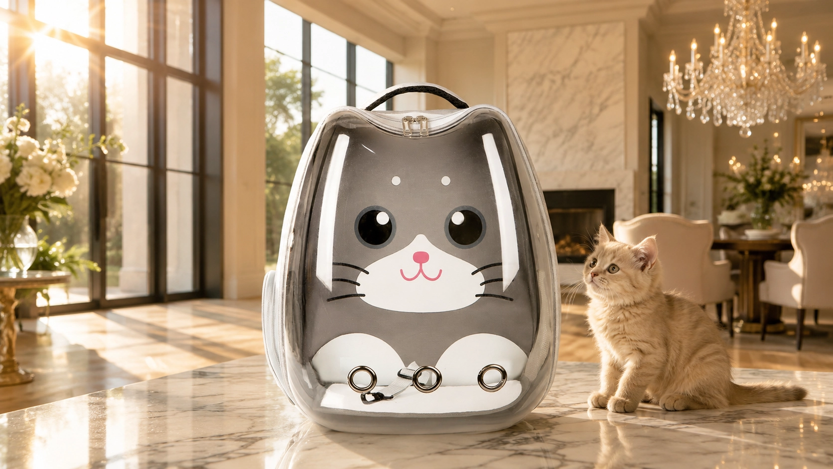 Transparent Cartoon Cat Backpack Carrier · GuardLynx