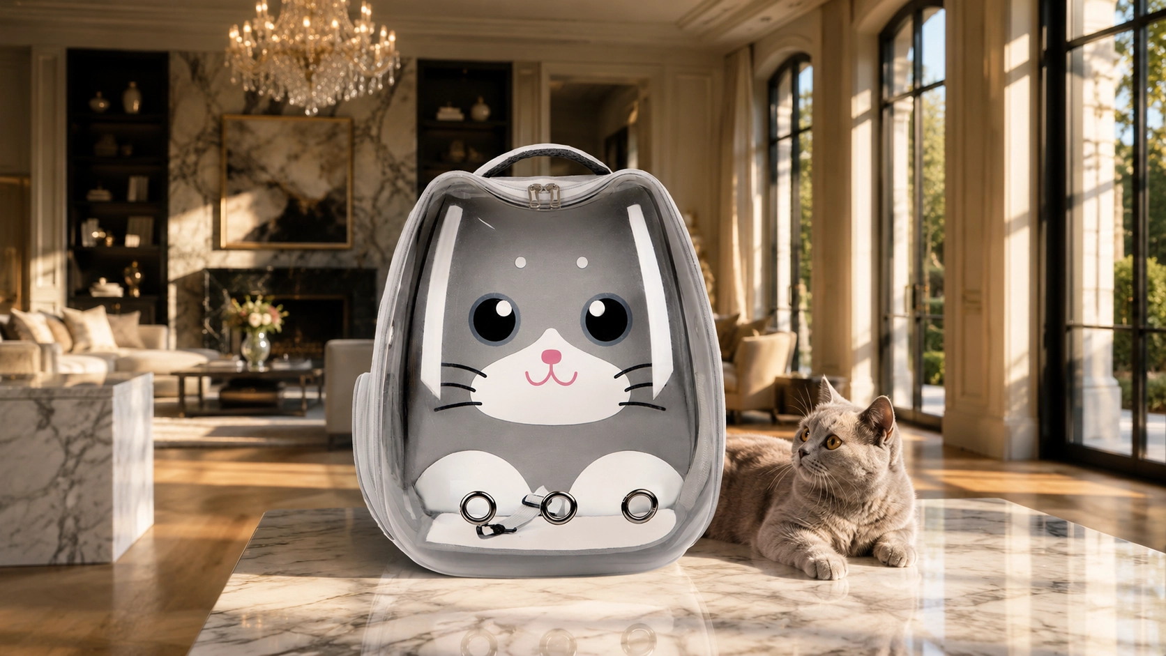 Transparent Cartoon Cat Backpack Carrier · Multi-Air Ventilation · GuardLynx