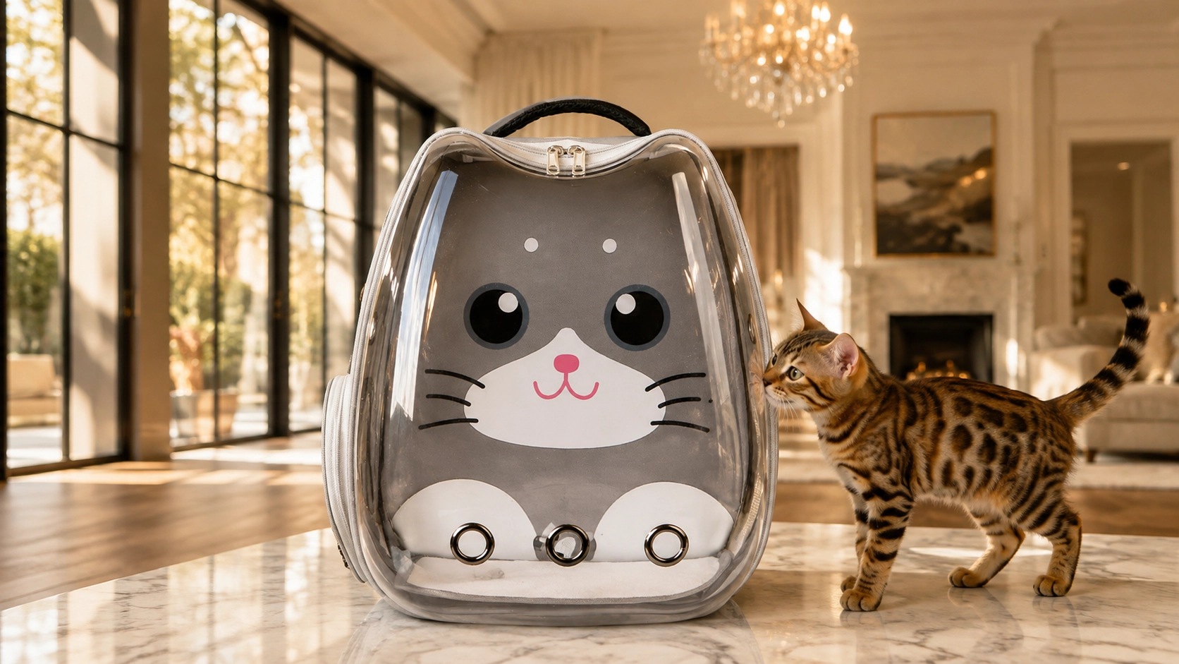 Transparent Cartoon Cat Backpack Carrier · Comfortable & Pressure-Relieving · GuardLynx