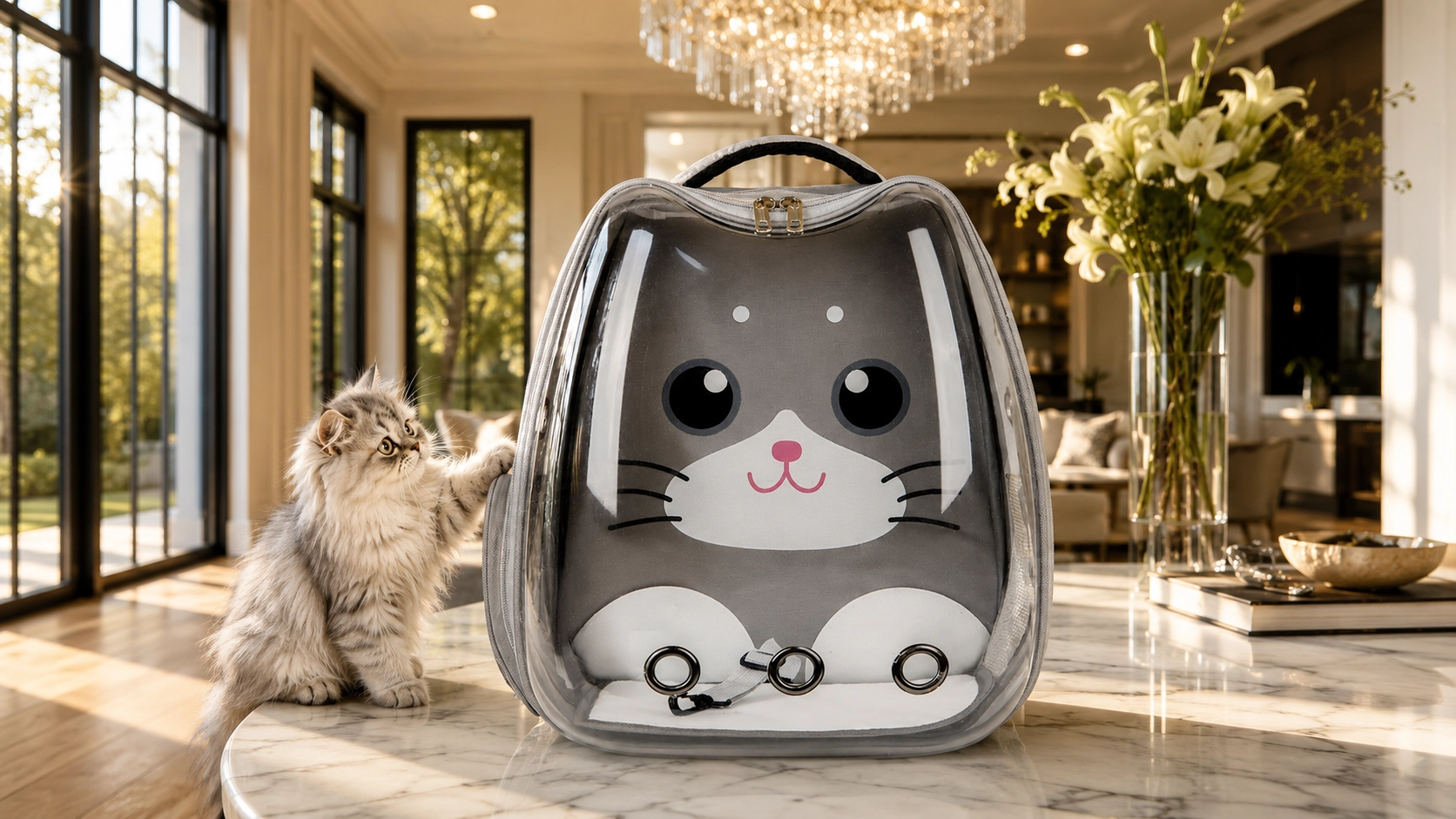 Transparent Cartoon Cat Backpack Carrier · Cute & Eye-Catching · GuardLynx