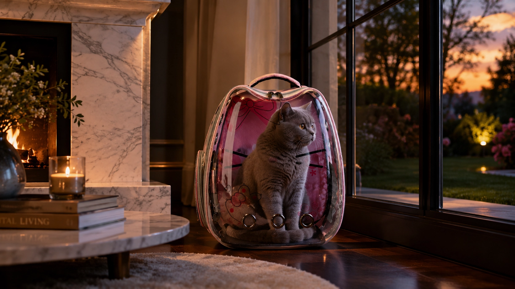 Transparent Cartoon Cat Backpack Carrier · Evening Wait by the Window · GuardLynx