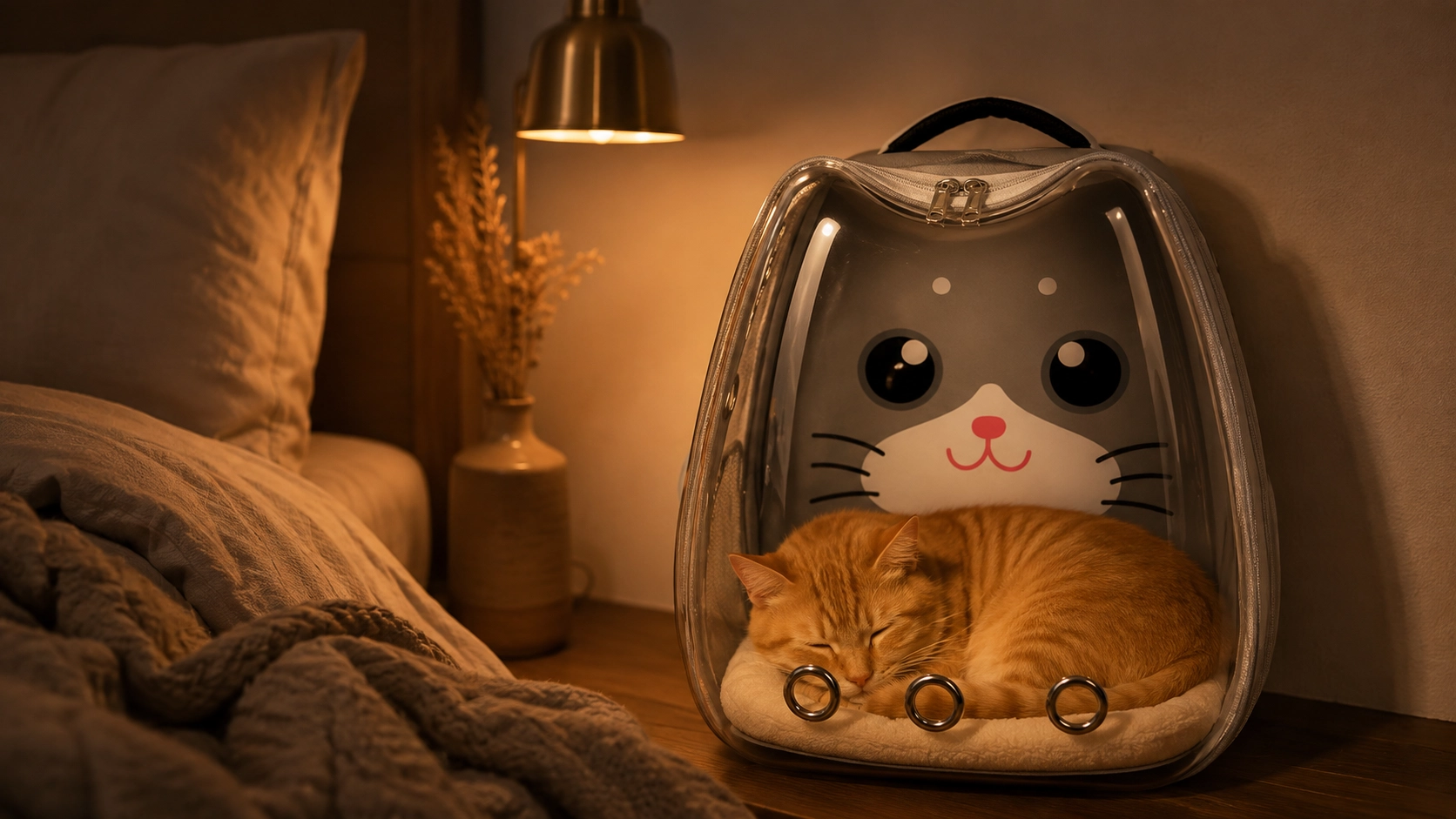 Transparent Cartoon Cat Backpack Carrier · Cozy Night Corner · GuardLynx
