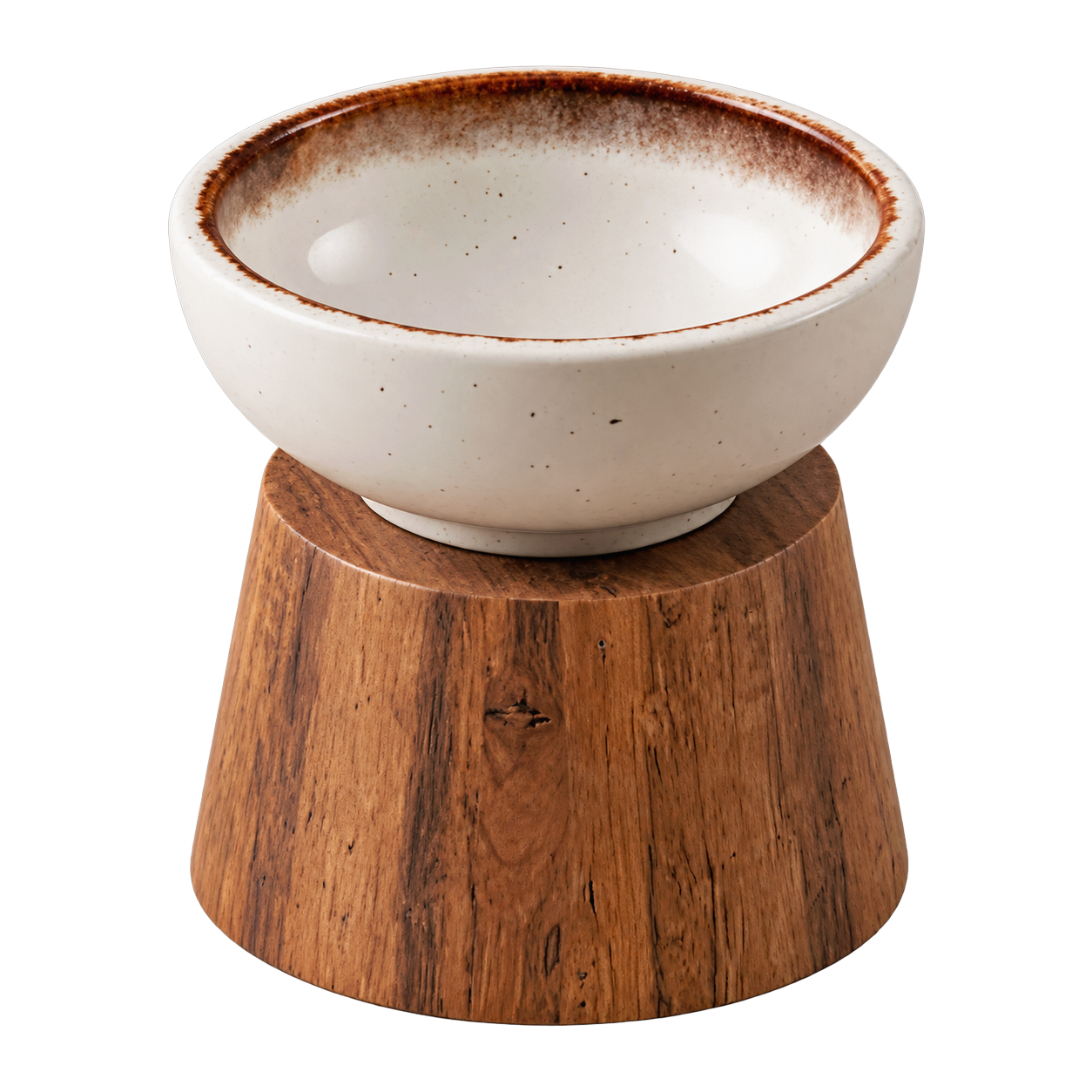 Neck-Protective Ceramic Bowl with Solid Wood Stand