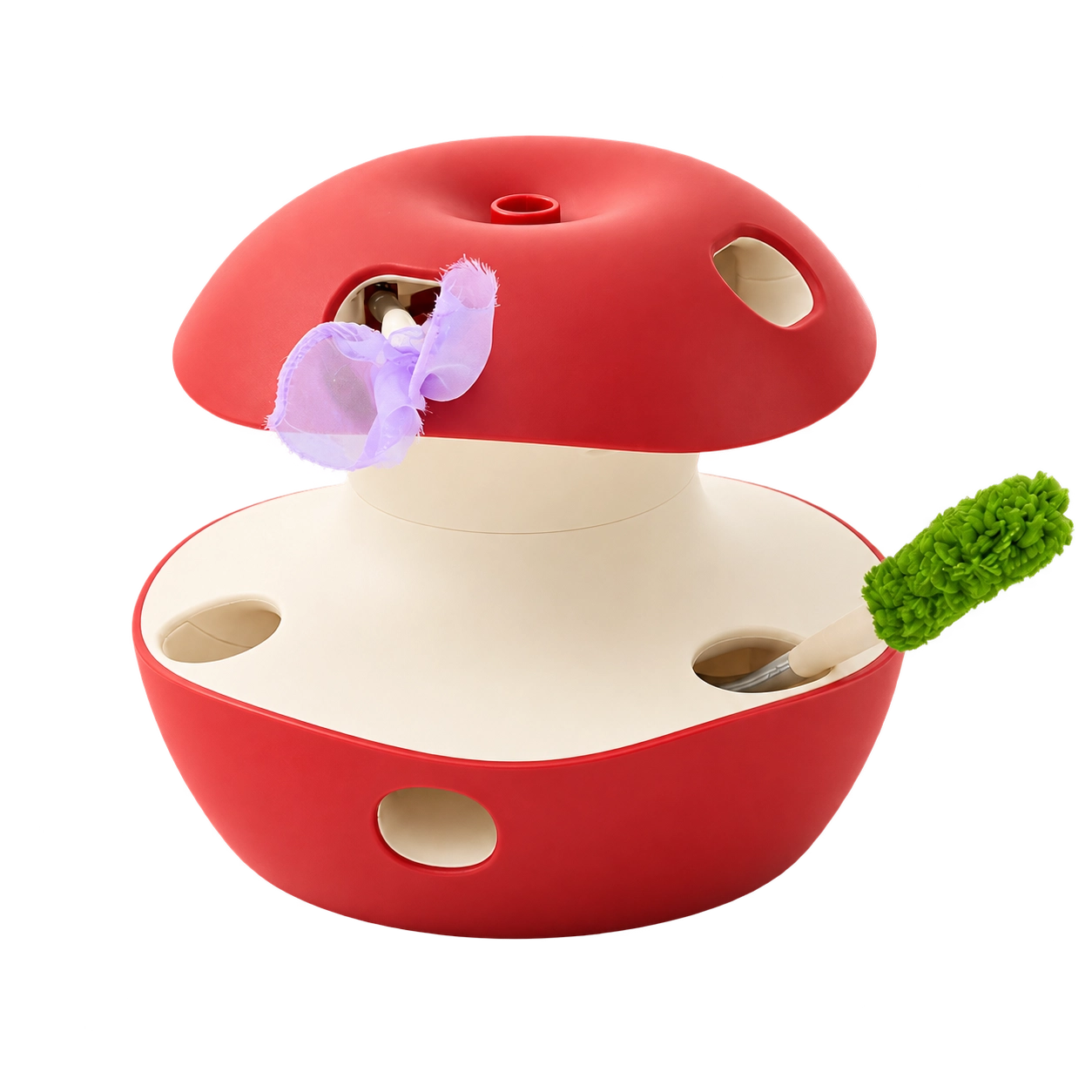 Apple-Shaped Interactive Cat Toy with Feathers