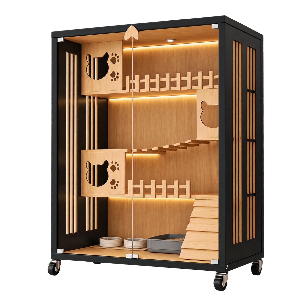 Stainless Steel Solid Wood Multi-Level Cat Cage · Product image · GuardLynx