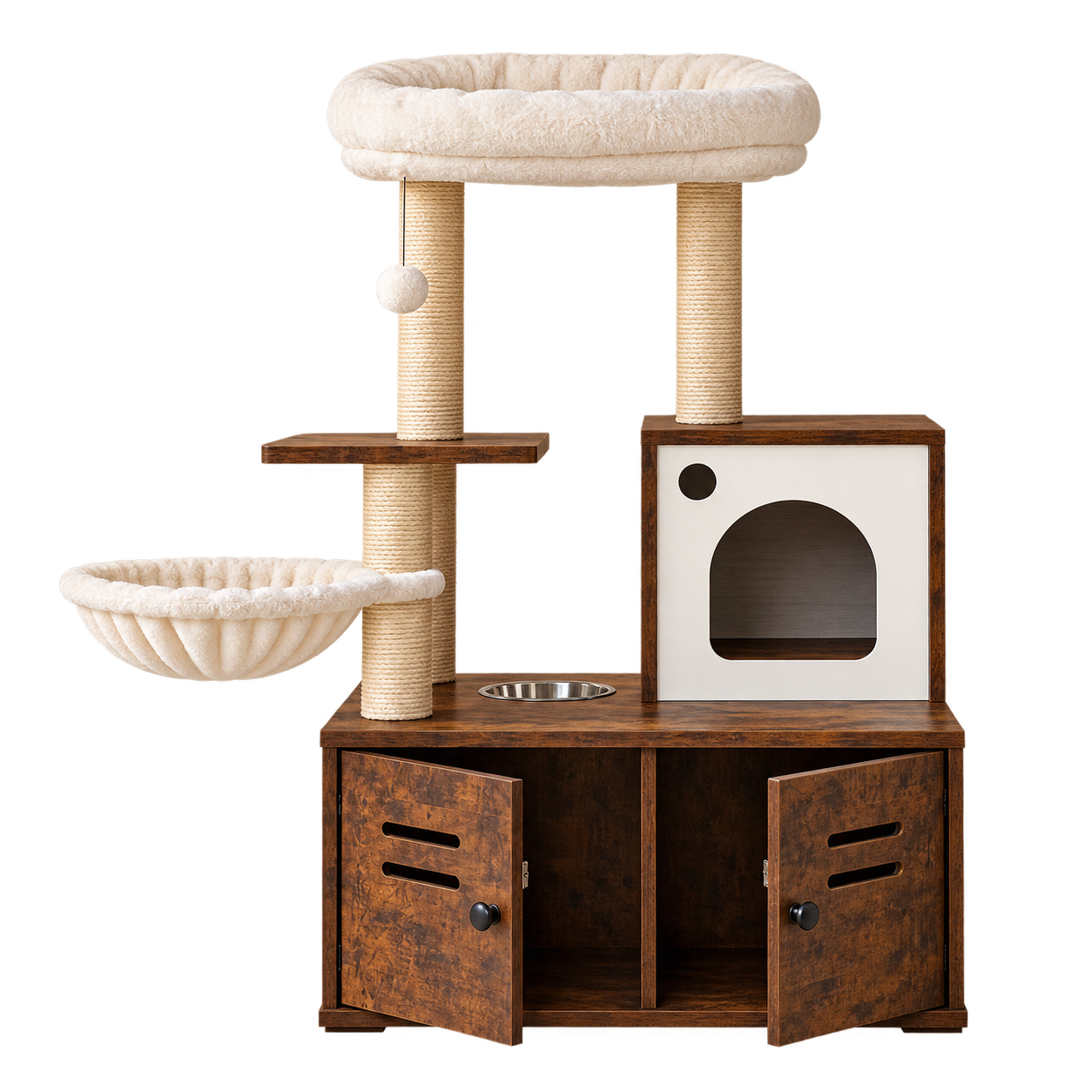 Solid Wood Cat Tree with Storage Cabinet