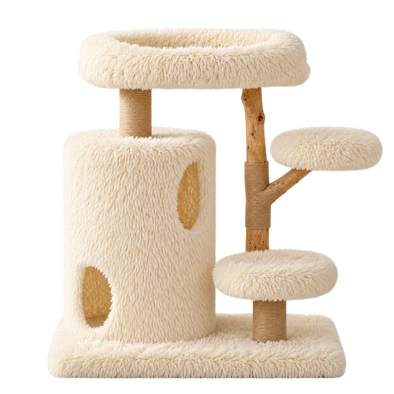 Fruitwood Double-Deck Cat Condo & Tree