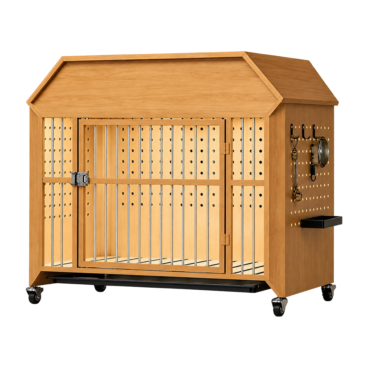 Solid Wood Cabin Pet Crate with Wheels · Product image · GuardHound DOG