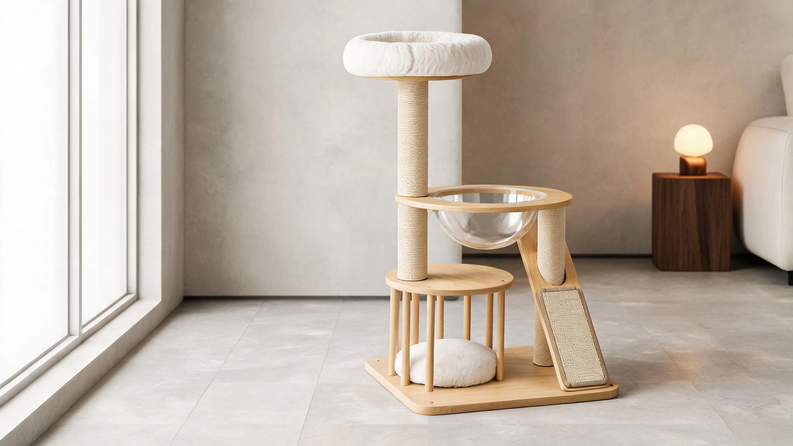 Wooden Cat Tree with Transparent Capsule · GuardLynx
