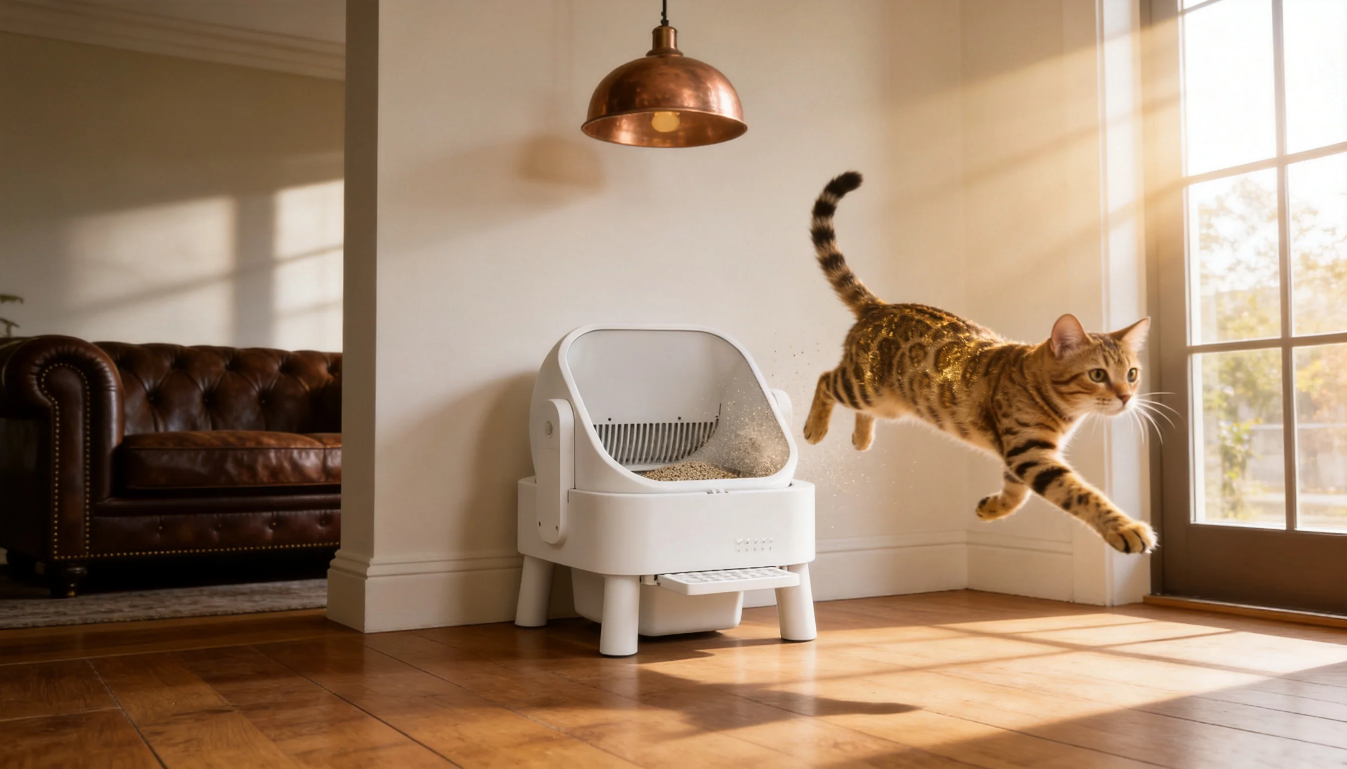 Smart Deodorizing Self-Cleaning Litter Box · Afternoon Living Room Comfort · GuardLynx