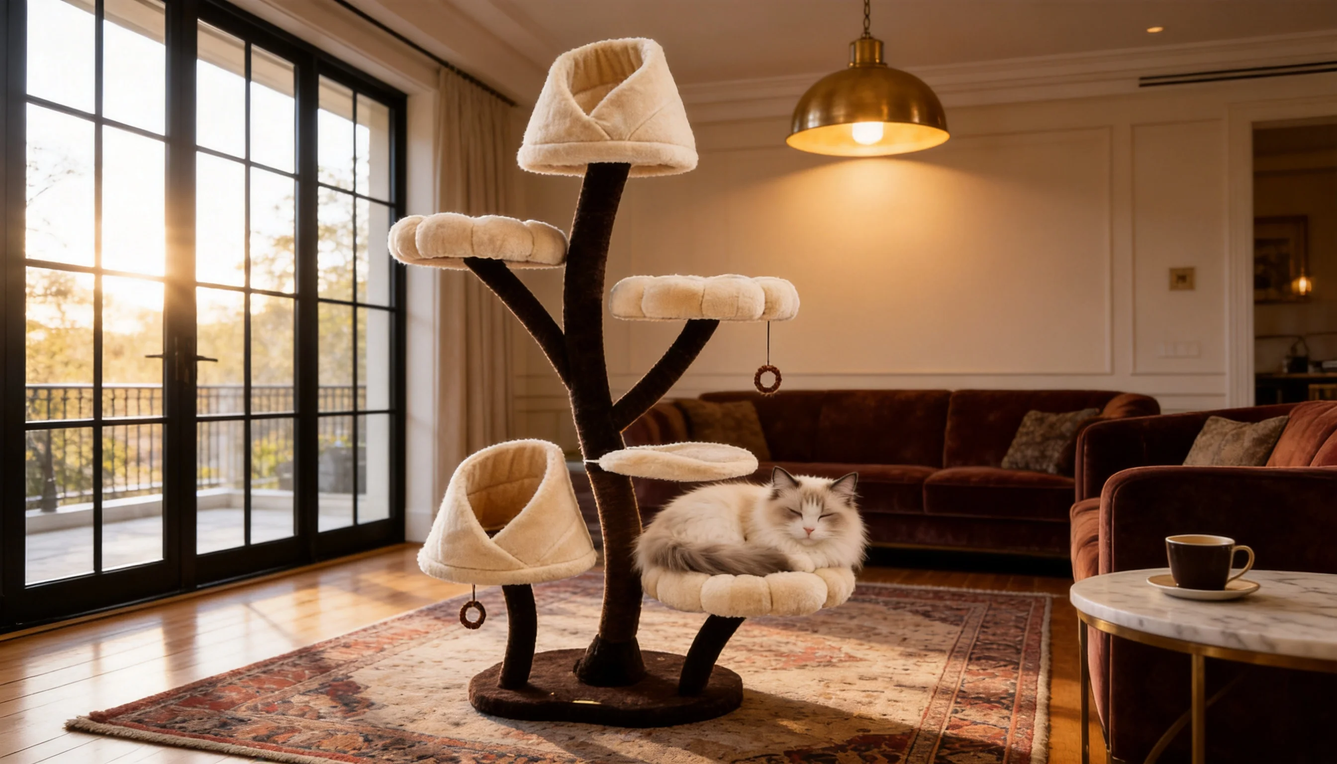 Bud Cat Tree Tower with Cozy Nest · Plush Cushion · GuardLynx