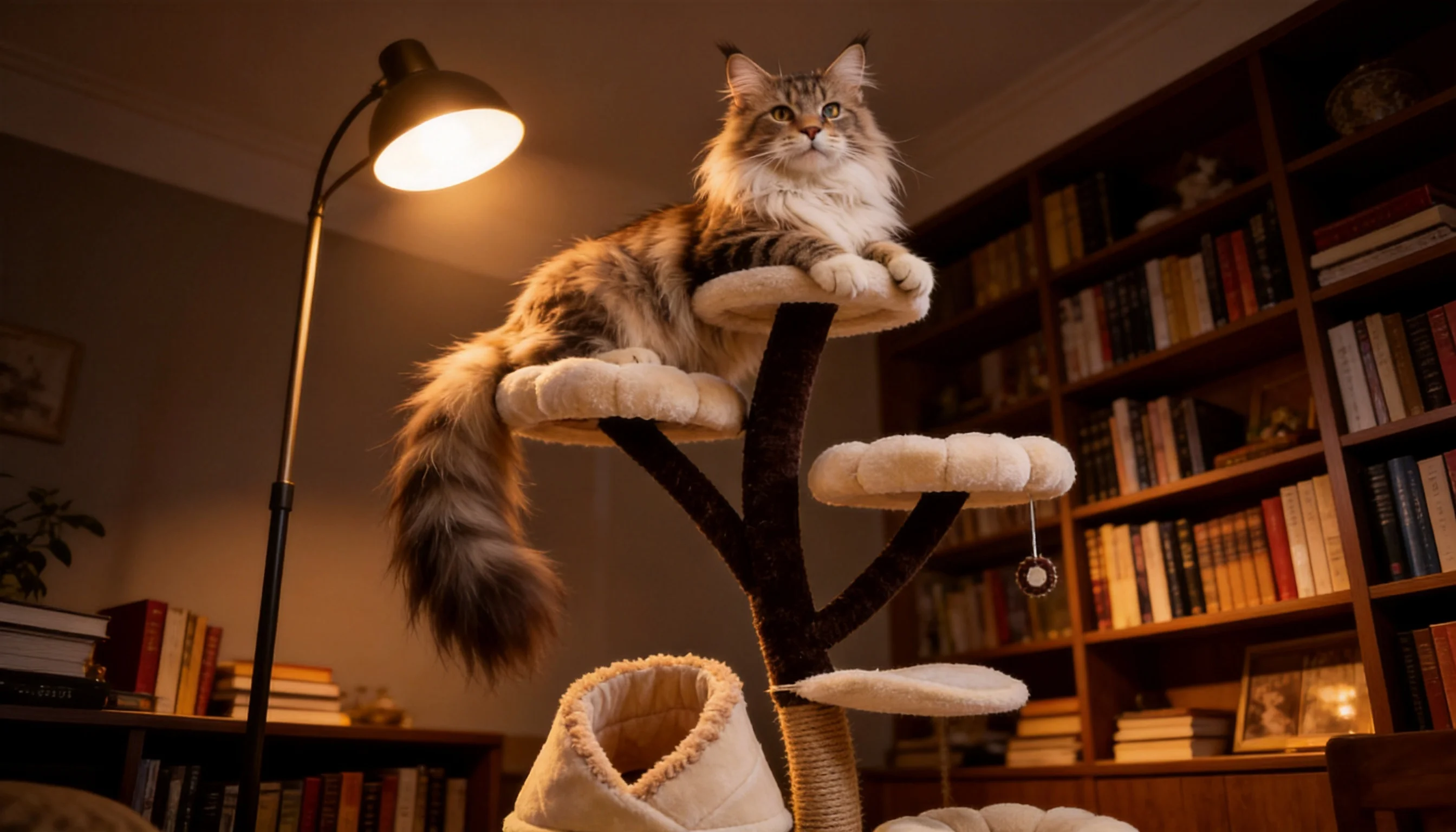 Bud Cat Tree Tower with Cozy Nest · Cozy Evening with Maine Coon · GuardLynx