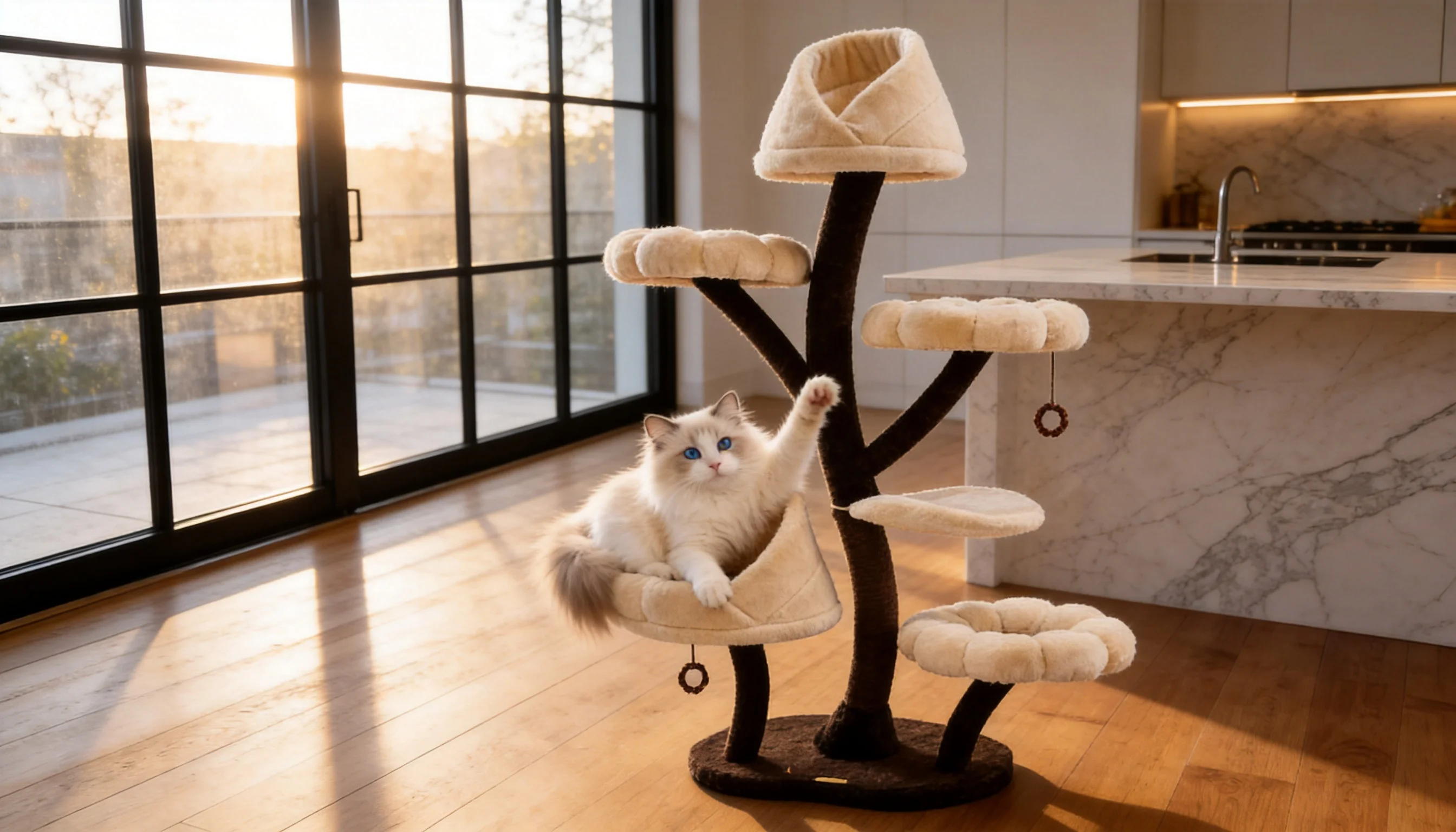 Bud Cat Tree Tower with Cozy Nest · Morning Light with Ragdoll · GuardLynx