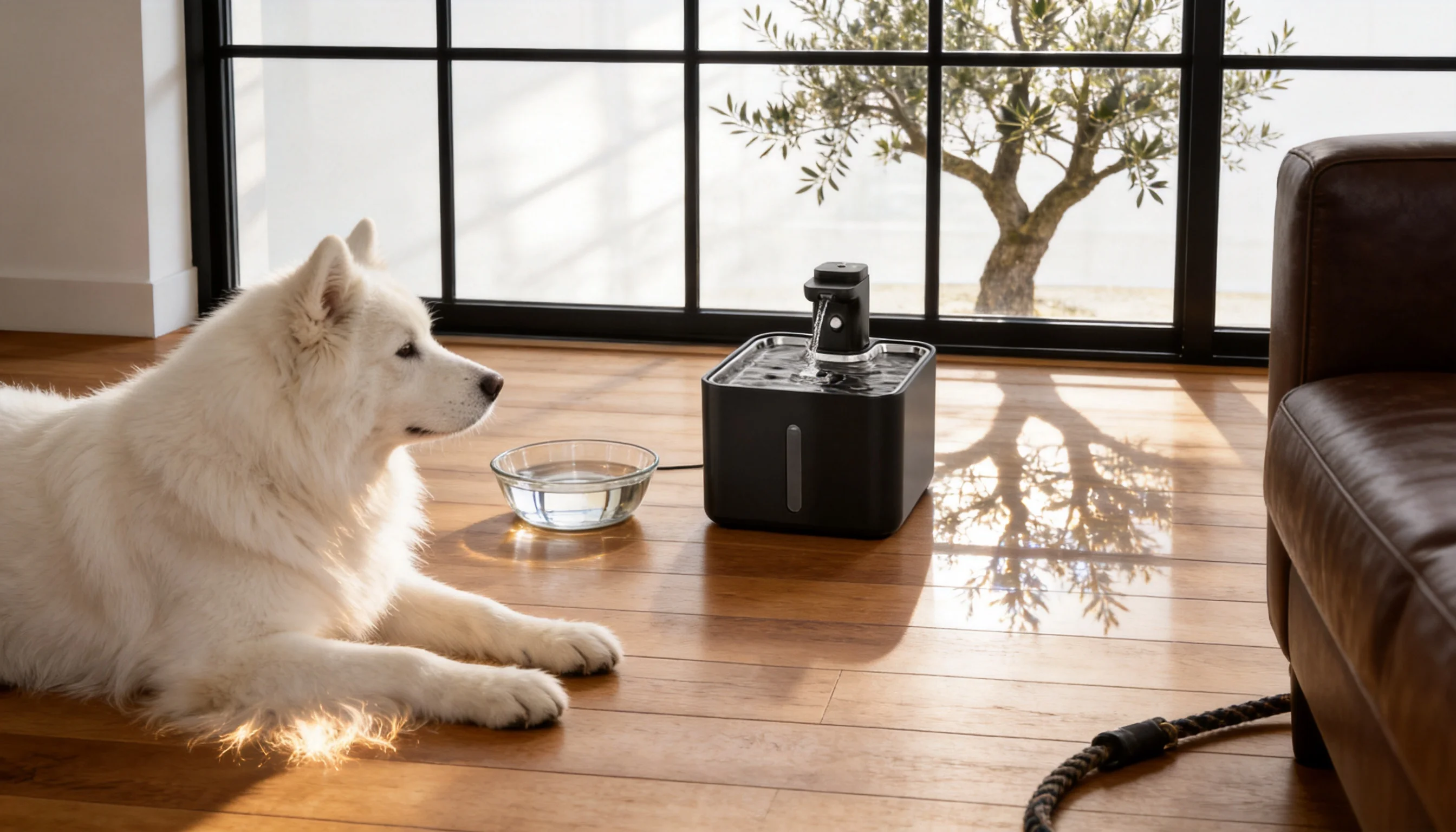 GuardHound Smart Recirculating Water Fountain · Afternoon by the Window · GuardHound DOG
