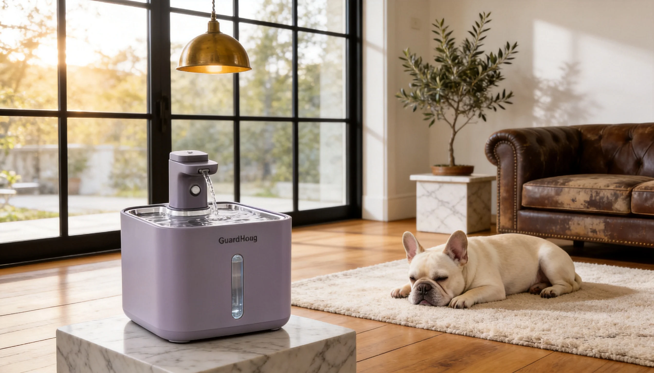 GuardHound Smart Recirculating Water Fountain · Quiet Lavender Gray · GuardHound DOG