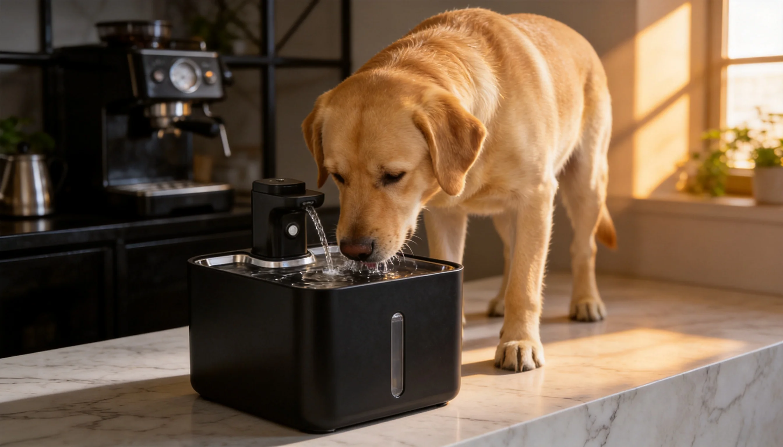 GuardHound Smart Recirculating Water Fountain · Morning Kitchen Glow · GuardHound DOG