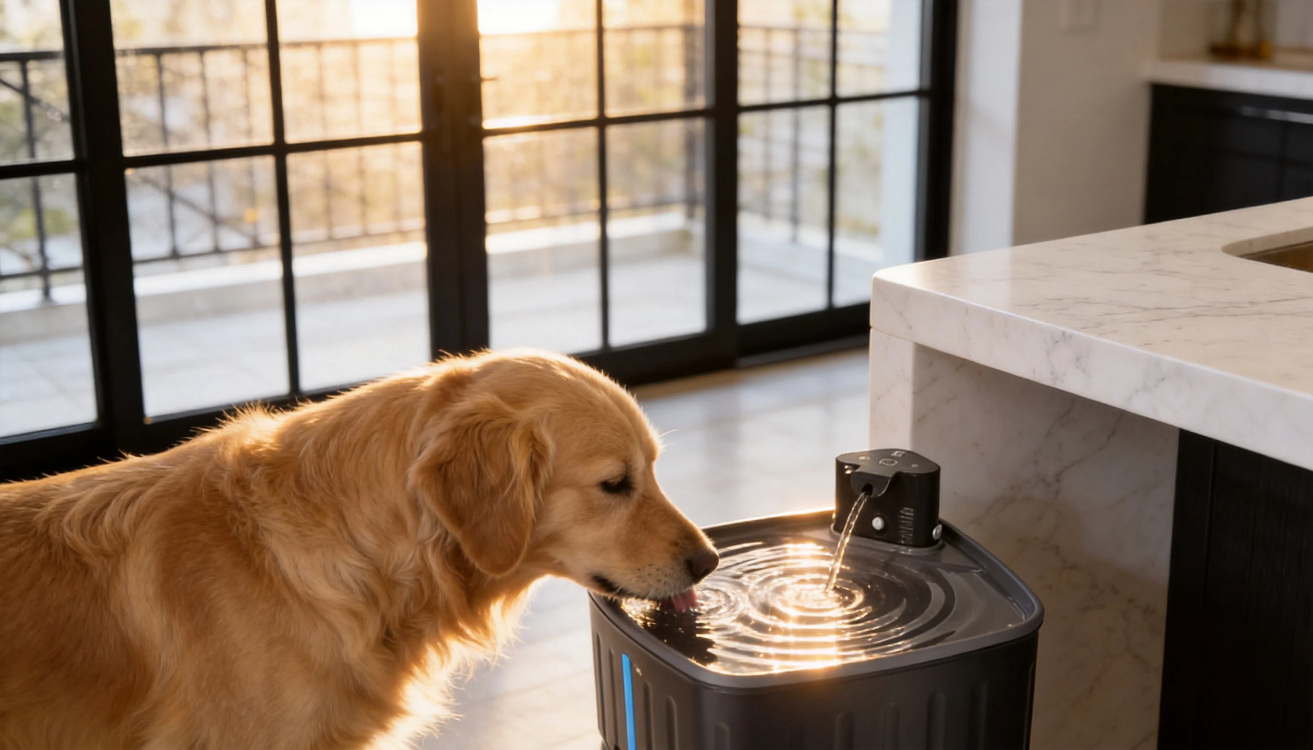 GuardHound Smart Circulating Pet Water Fountain · Open Kitchen Morning · GuardHound DOG