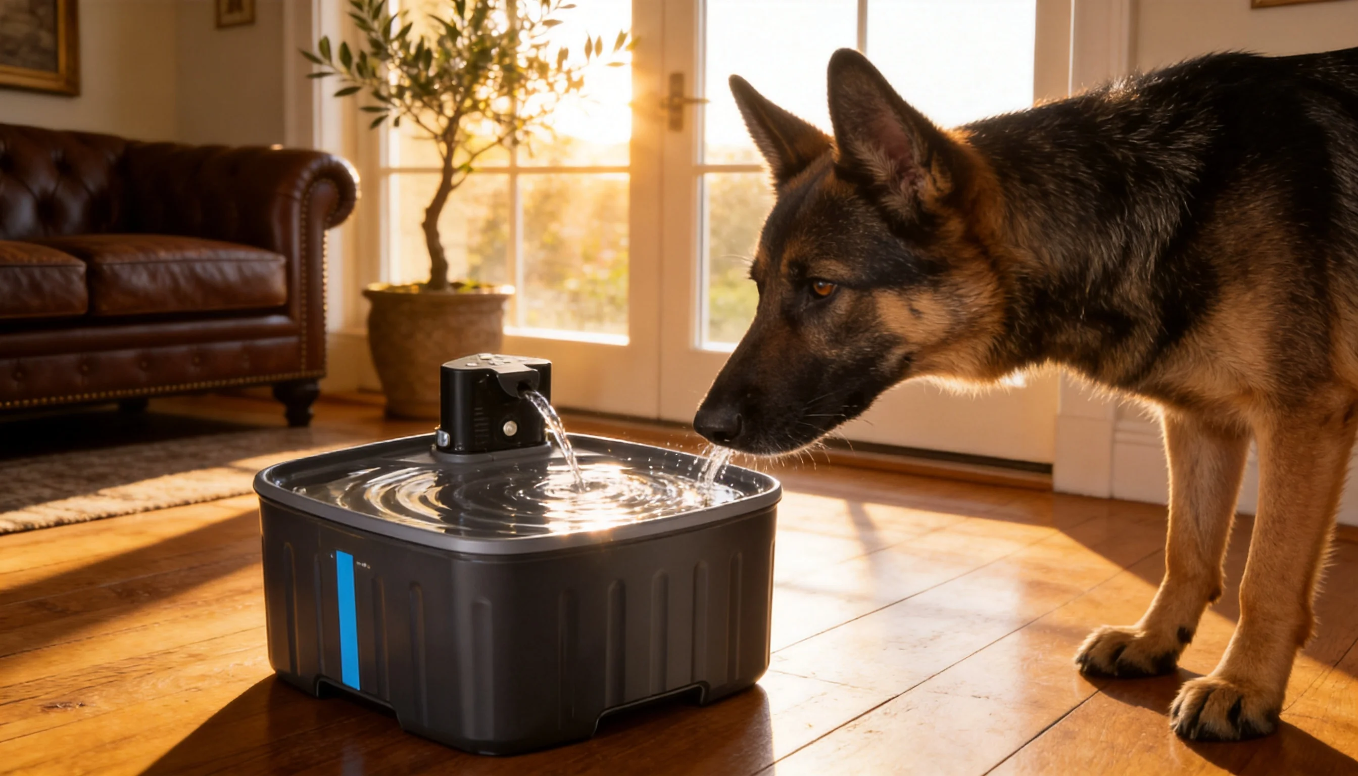 GuardHound Smart Circulating Pet Water Fountain · Living Room Afternoon · GuardHound DOG