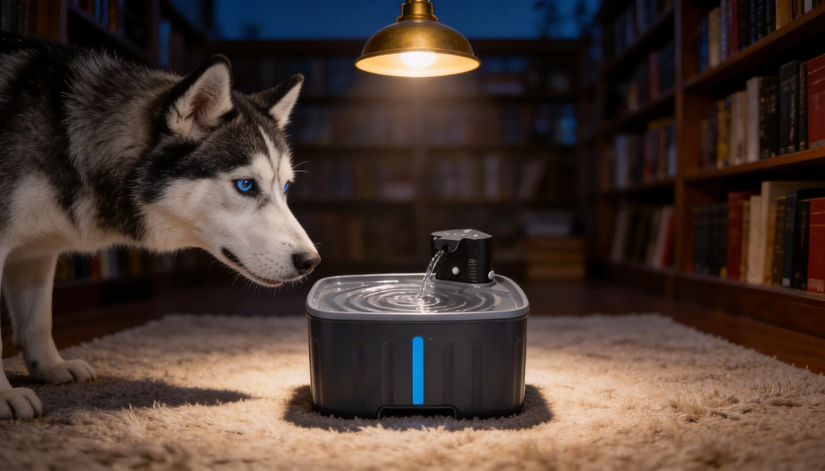 GuardHound Smart Circulating Pet Water Fountain · Study Room Evening · GuardHound DOG