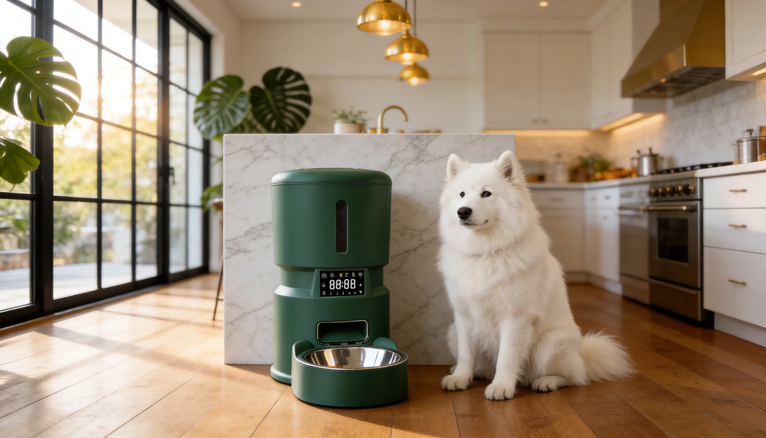 Smart Scheduled Pet Feeder with App Control · Moss Green · GuardHound DOG