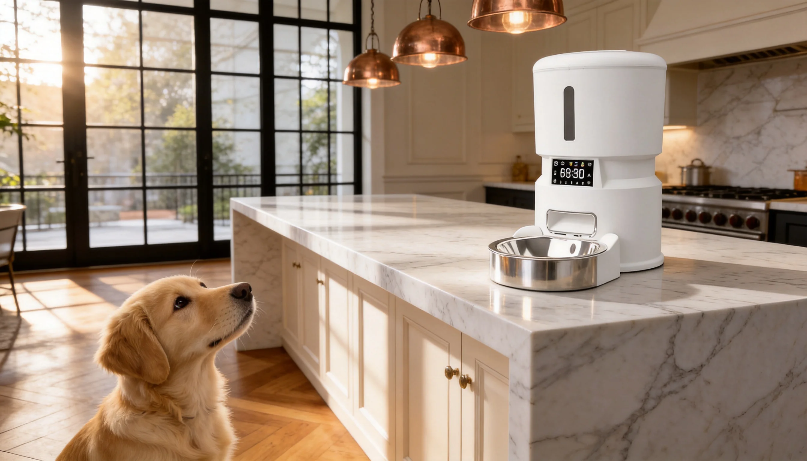 Smart Scheduled Pet Feeder with App Control · Morning Sunlight Breakfast · GuardHound DOG