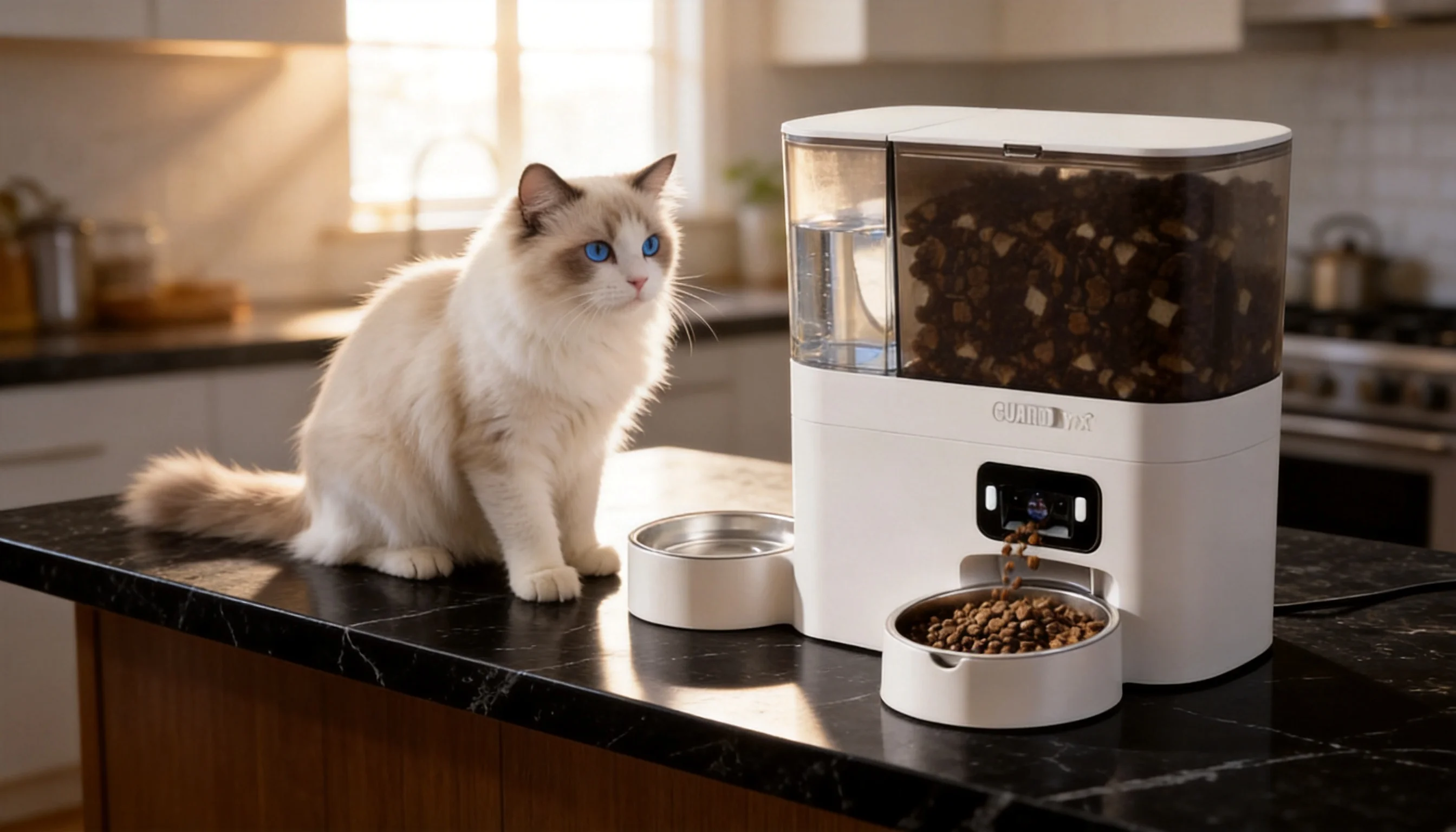 GuardLynx Smart Feeding & Watering Station · Morning Kitchen Feeding · GuardLynx