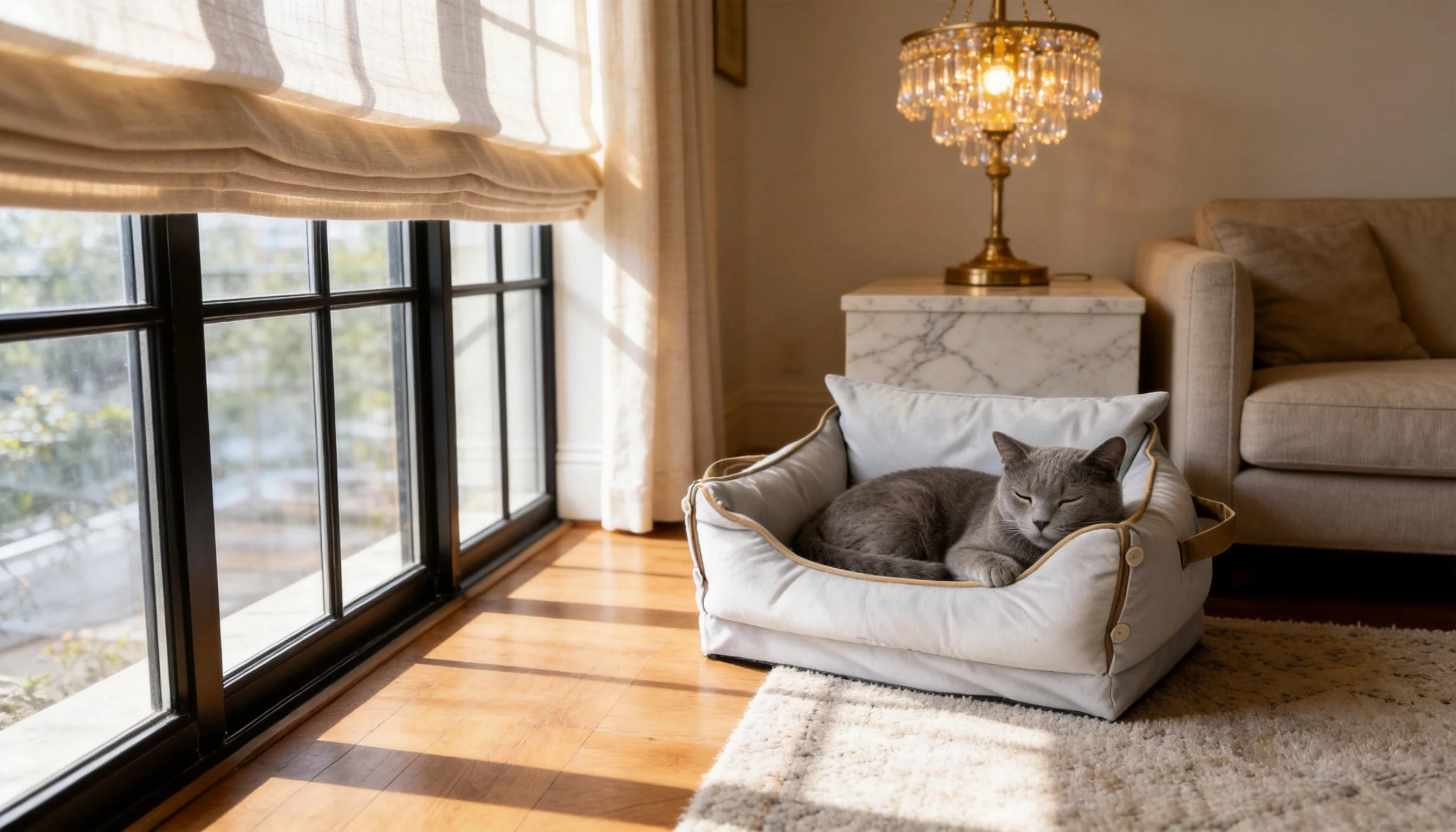 Smart Thermostatic Cat Bed · Warm Grey · GuardLynx