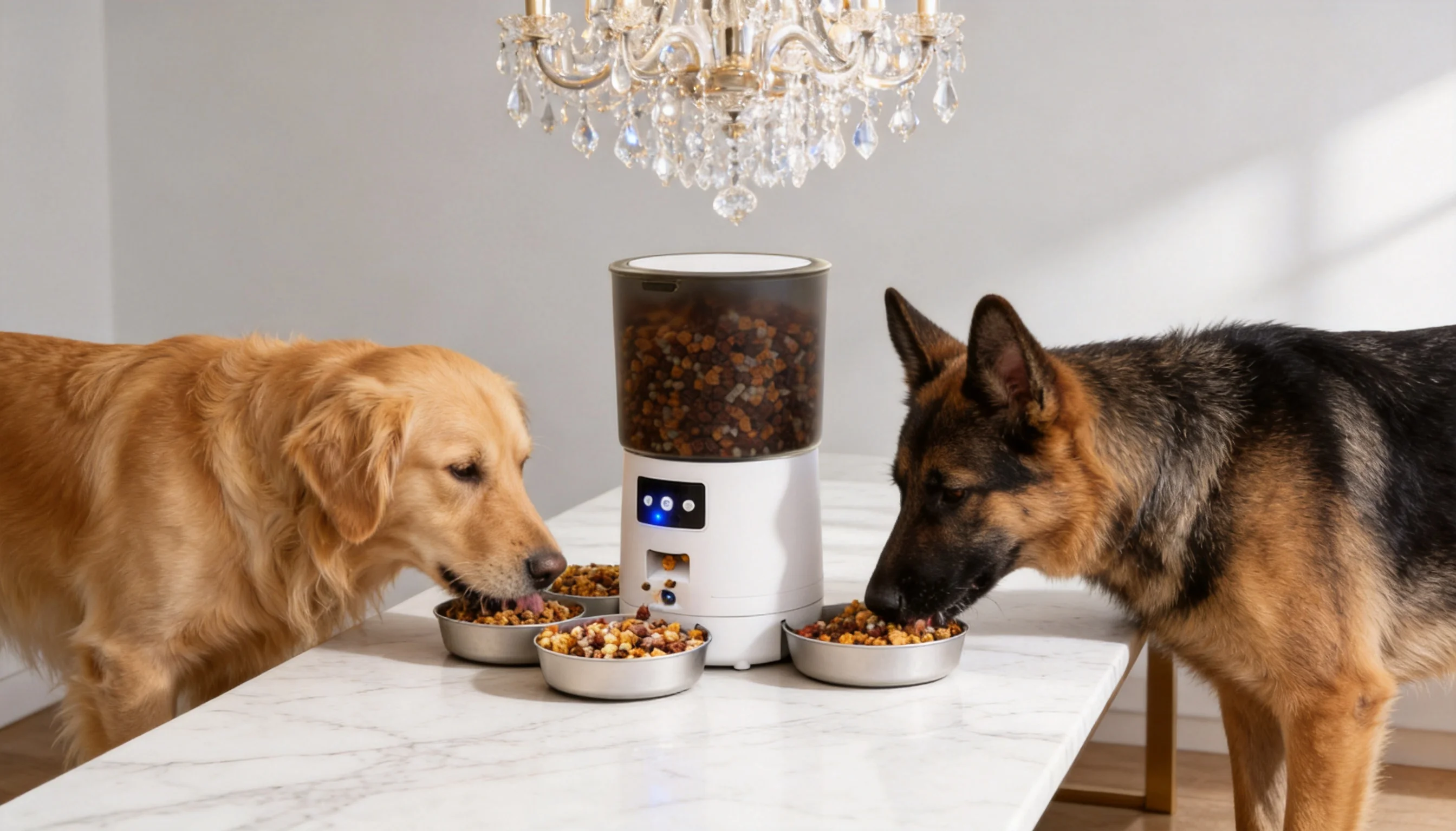 Smart Multi-Pet Feeder Pro · Multi-Pet Dining in Dining Room · GuardHound DOG