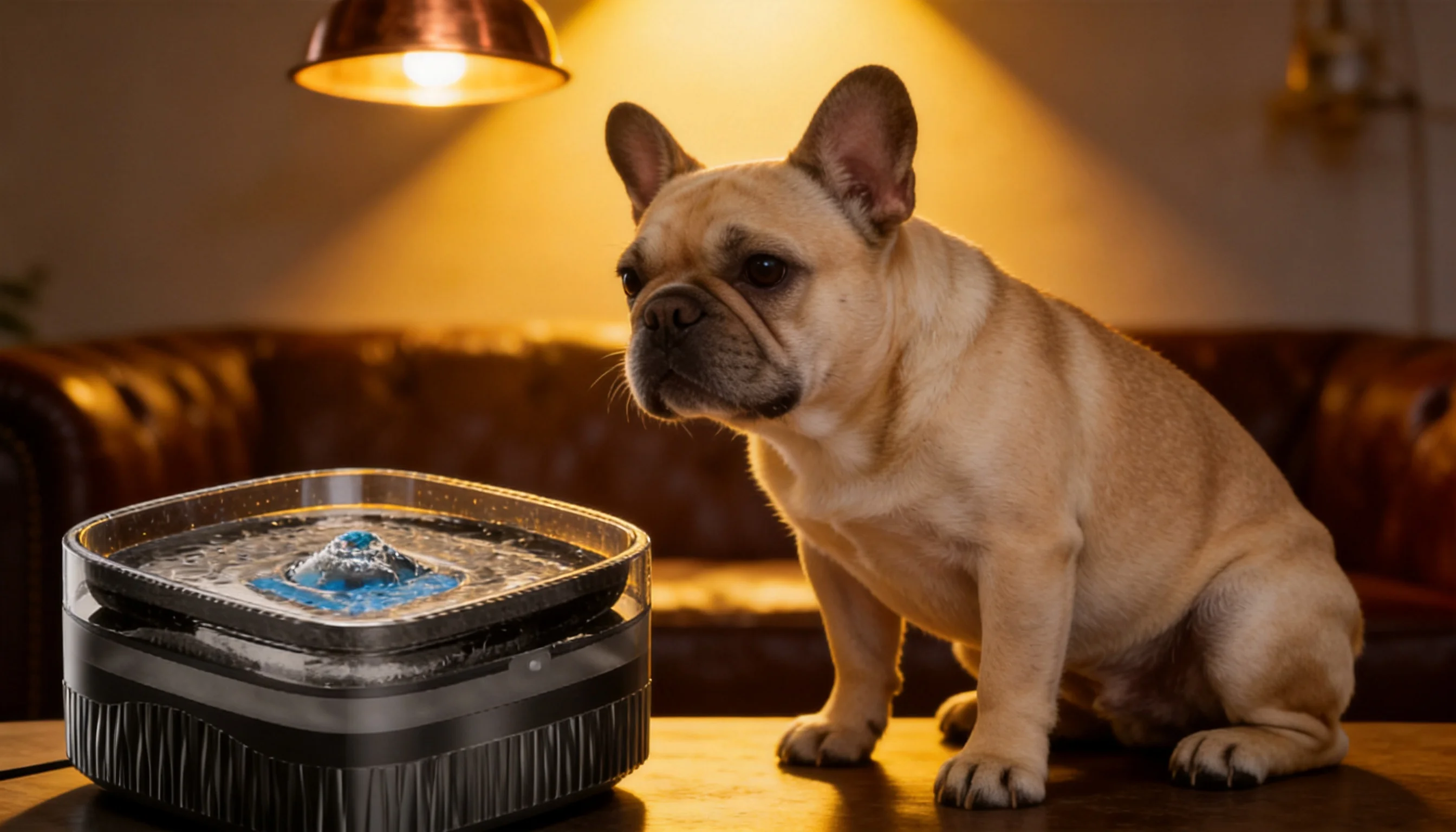 Smart Recirculating Water Fountain for Pets · Cozy Evening with French Bulldog · GuardHound DOG