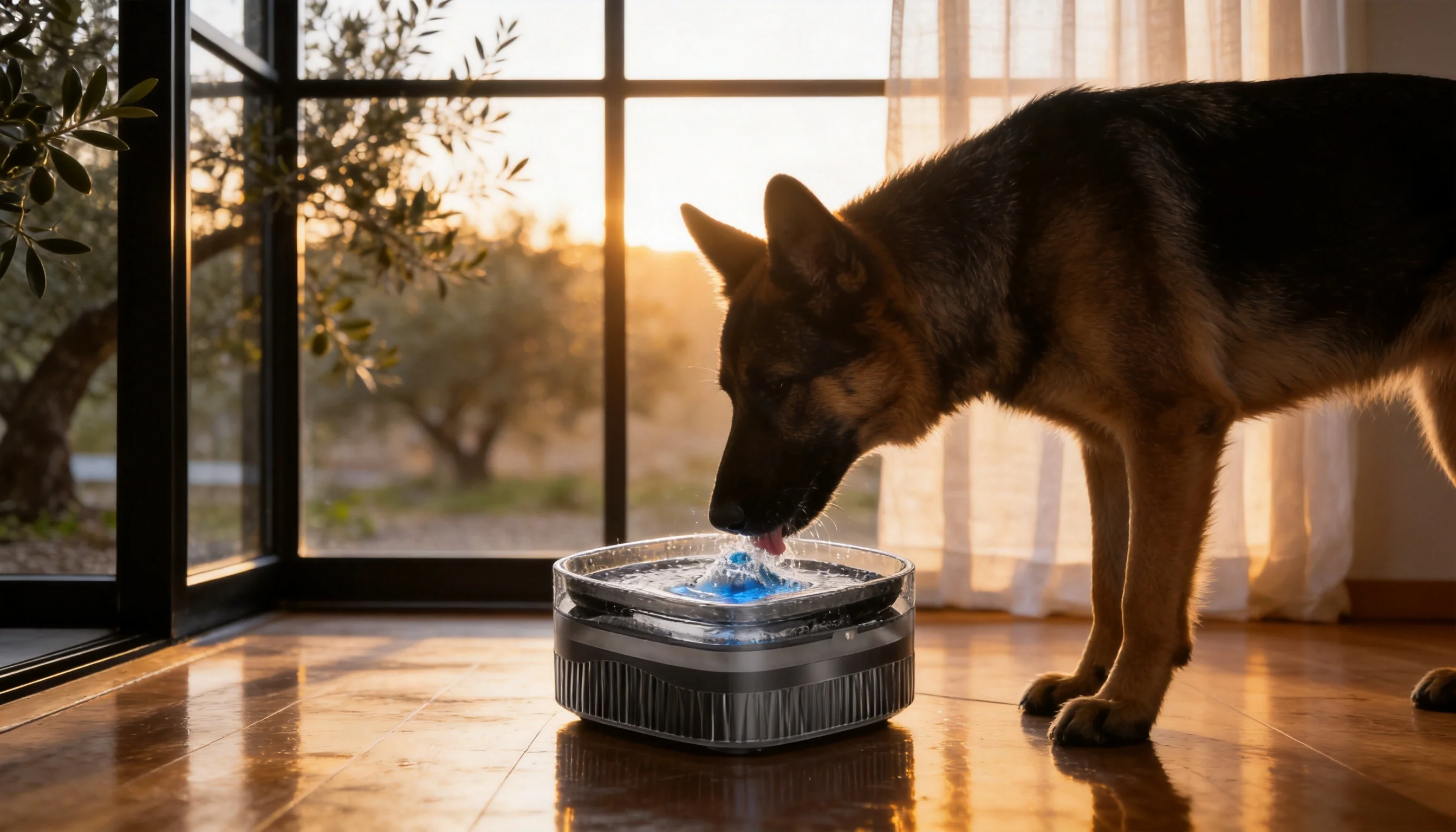 Smart Recirculating Water Fountain for Pets · Afternoon Living Room Oasis · GuardHound DOG