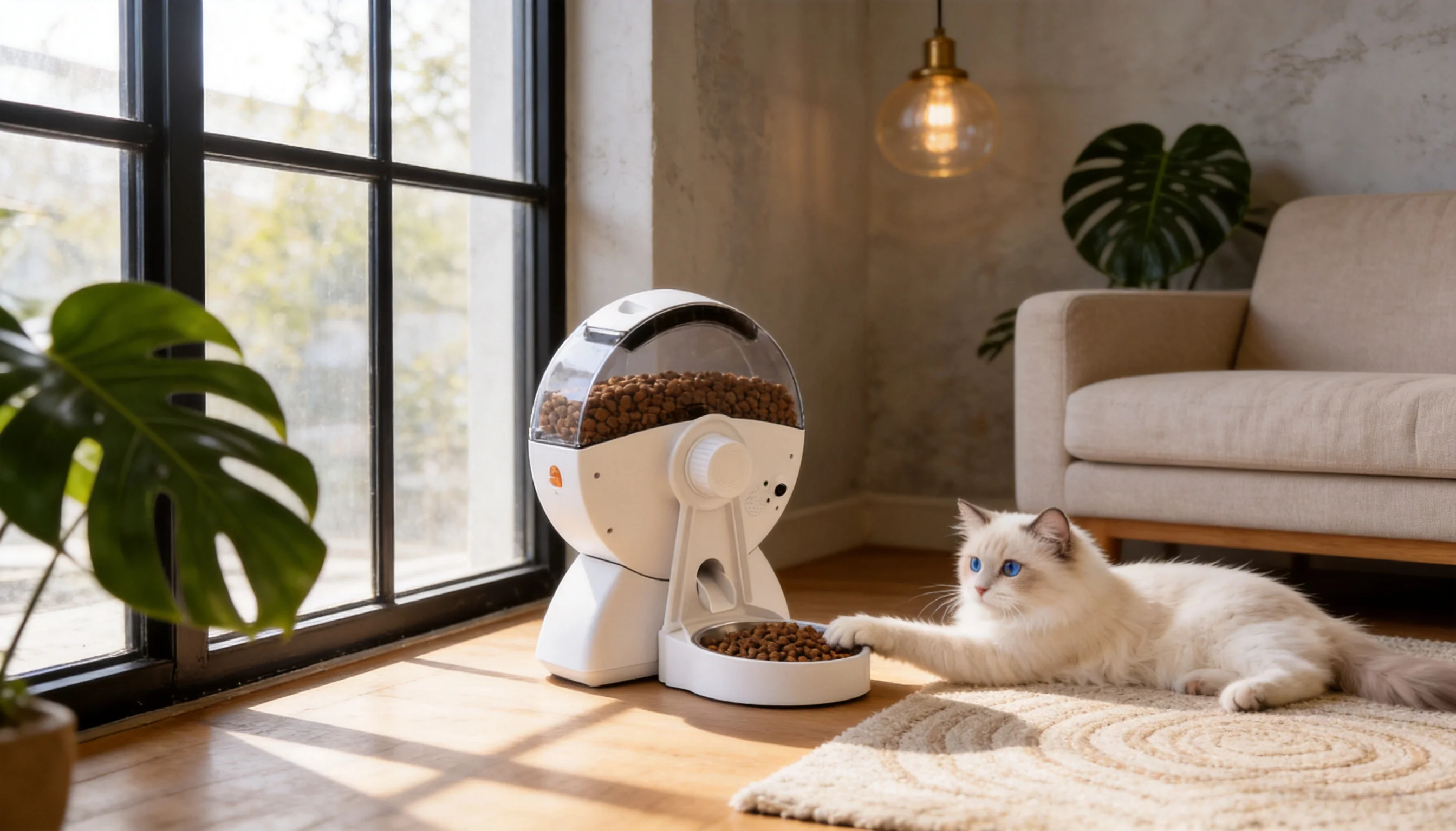 Crate Smart Feeder with Voice Reminder · Warm Bear White · GuardLynx