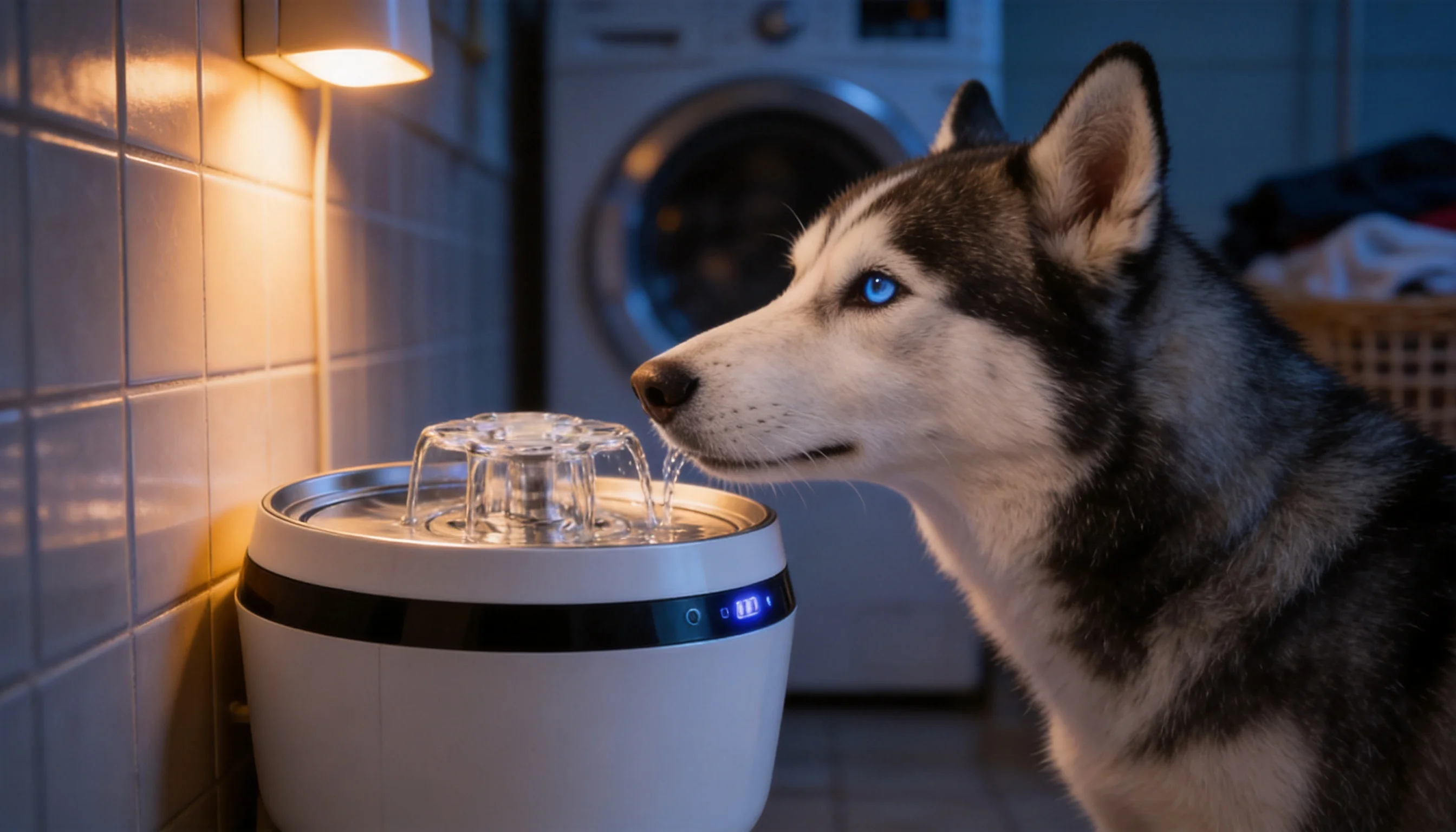 GuardHound Silent Cycle Smart Water Fountain · Laundry Room Cozy Night · GuardHound DOG