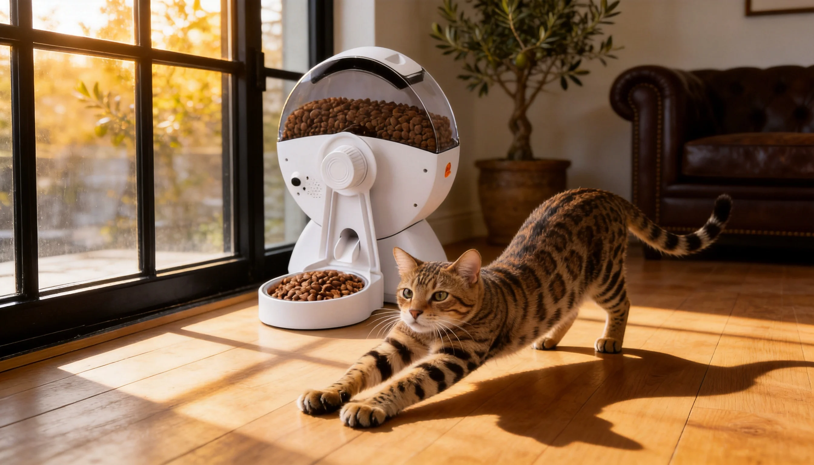 Crate Smart Feeder with Voice Reminder · Golden Afternoon with Bengal · GuardLynx