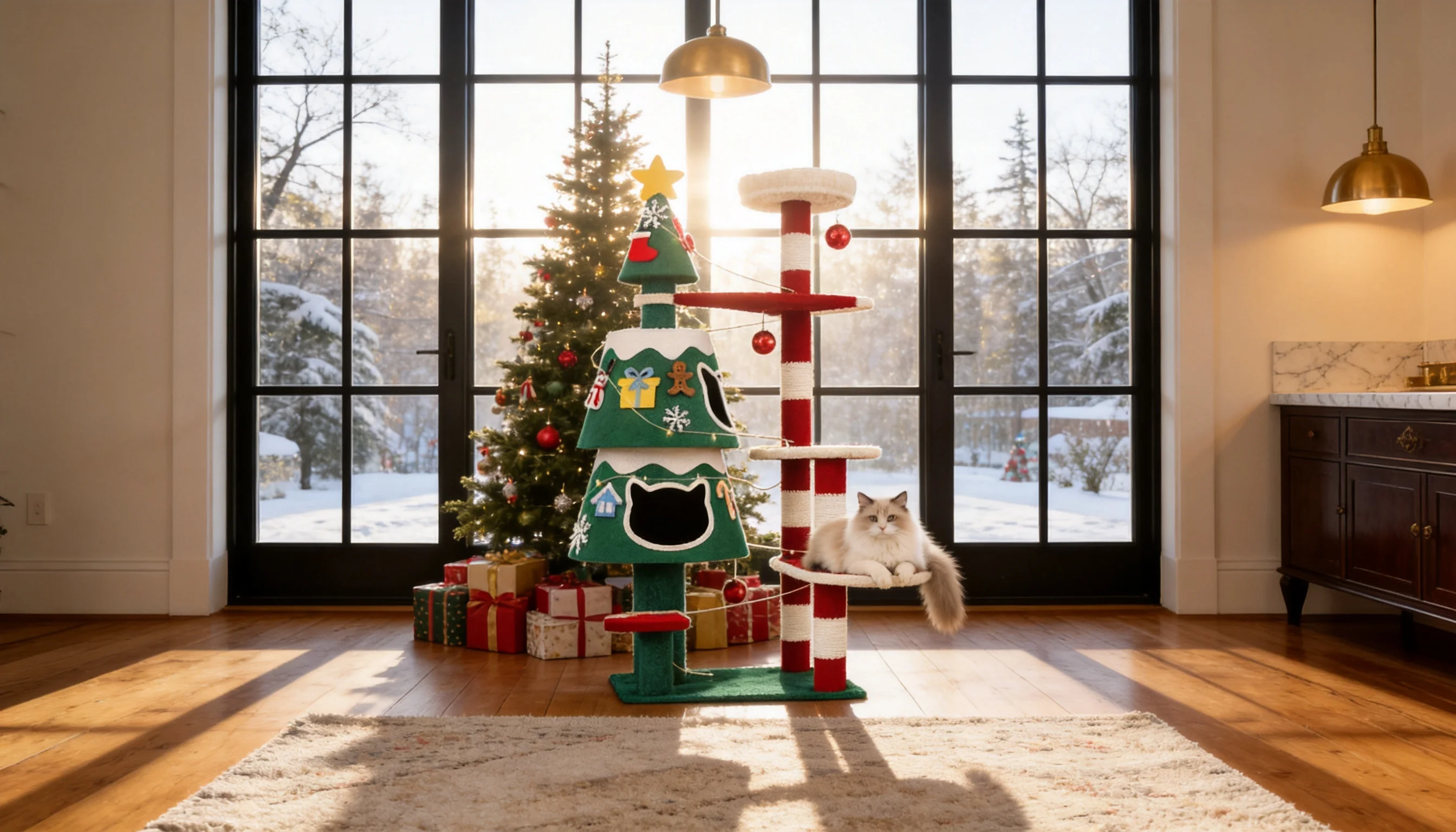 Holiday Pine Cat Tree with Removable Ornaments · Christmas Theme · GuardLynx