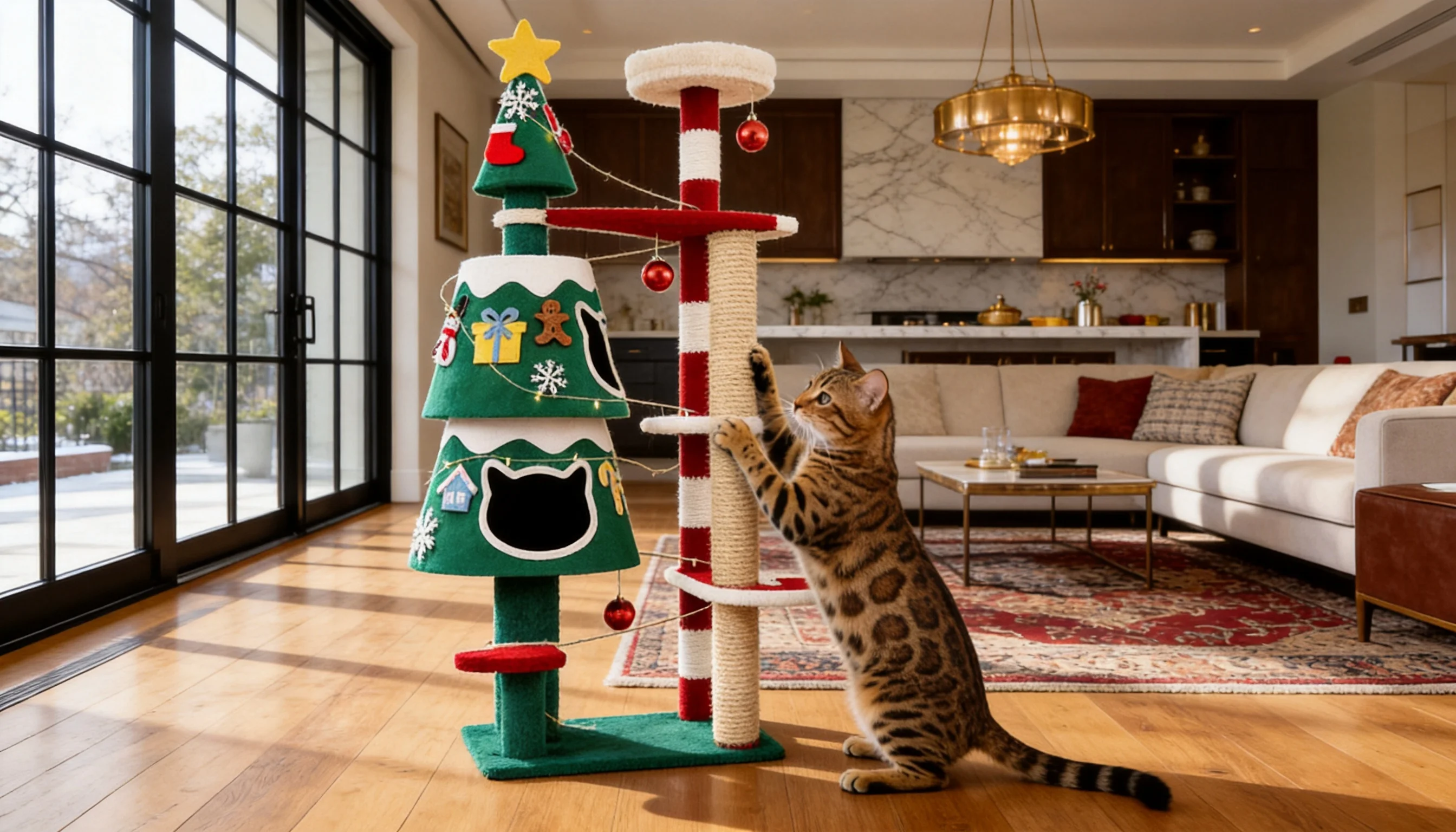 Holiday Pine Cat Tree with Removable Ornaments · Sisal Scratching Posts · GuardLynx