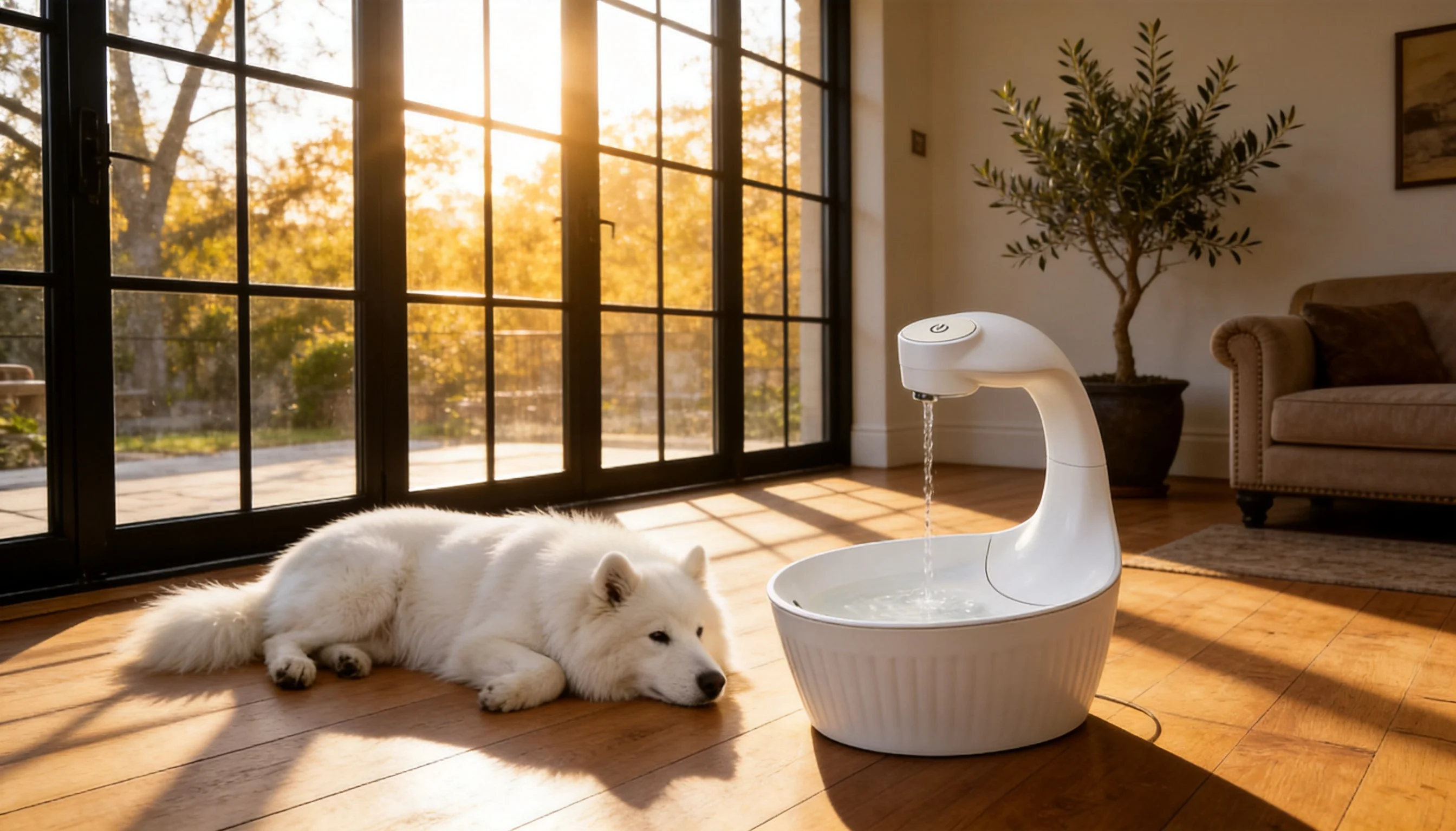 Swan Smart Pet Water Fountain · Afternoon Living Room · GuardHound DOG