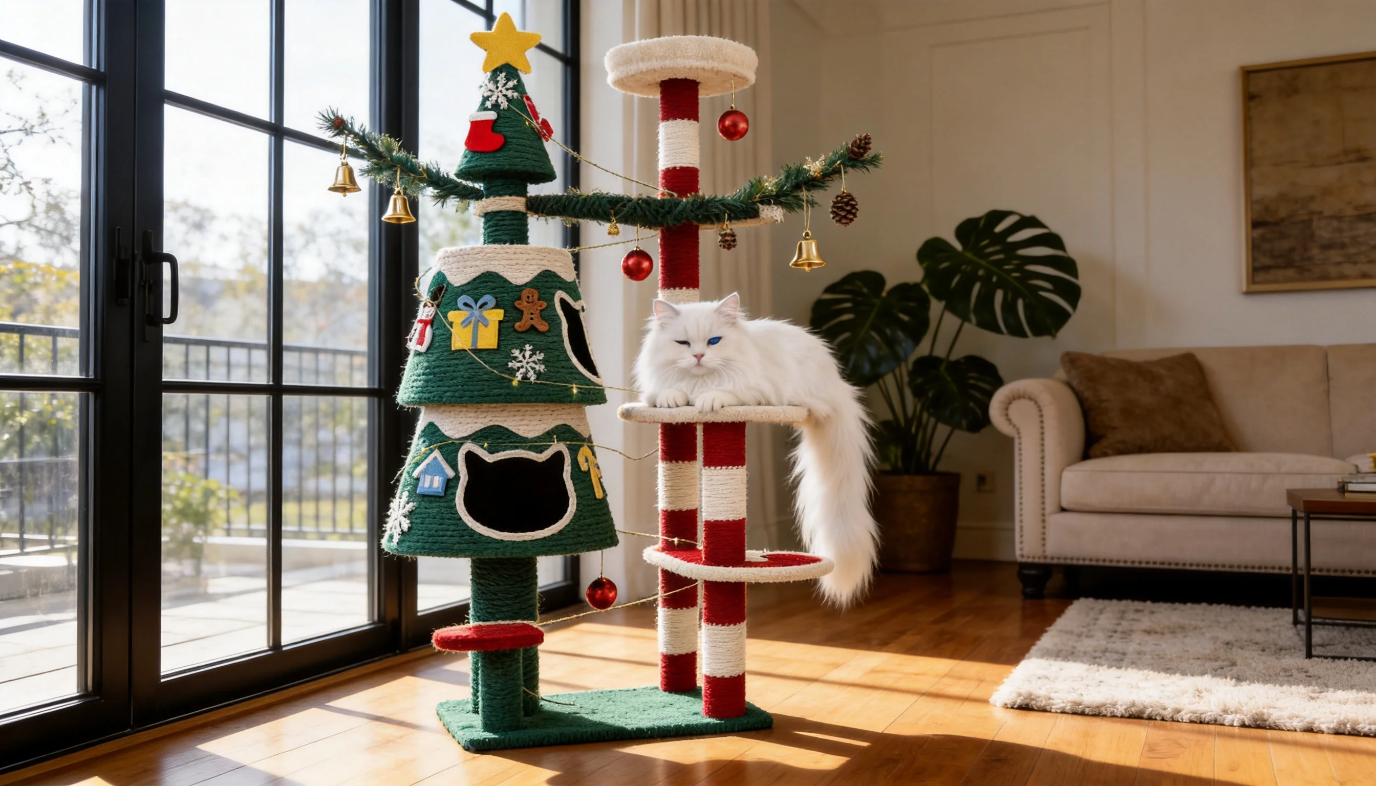 Holiday Pine Cat Tree with Removable Ornaments · Pine Green · GuardLynx