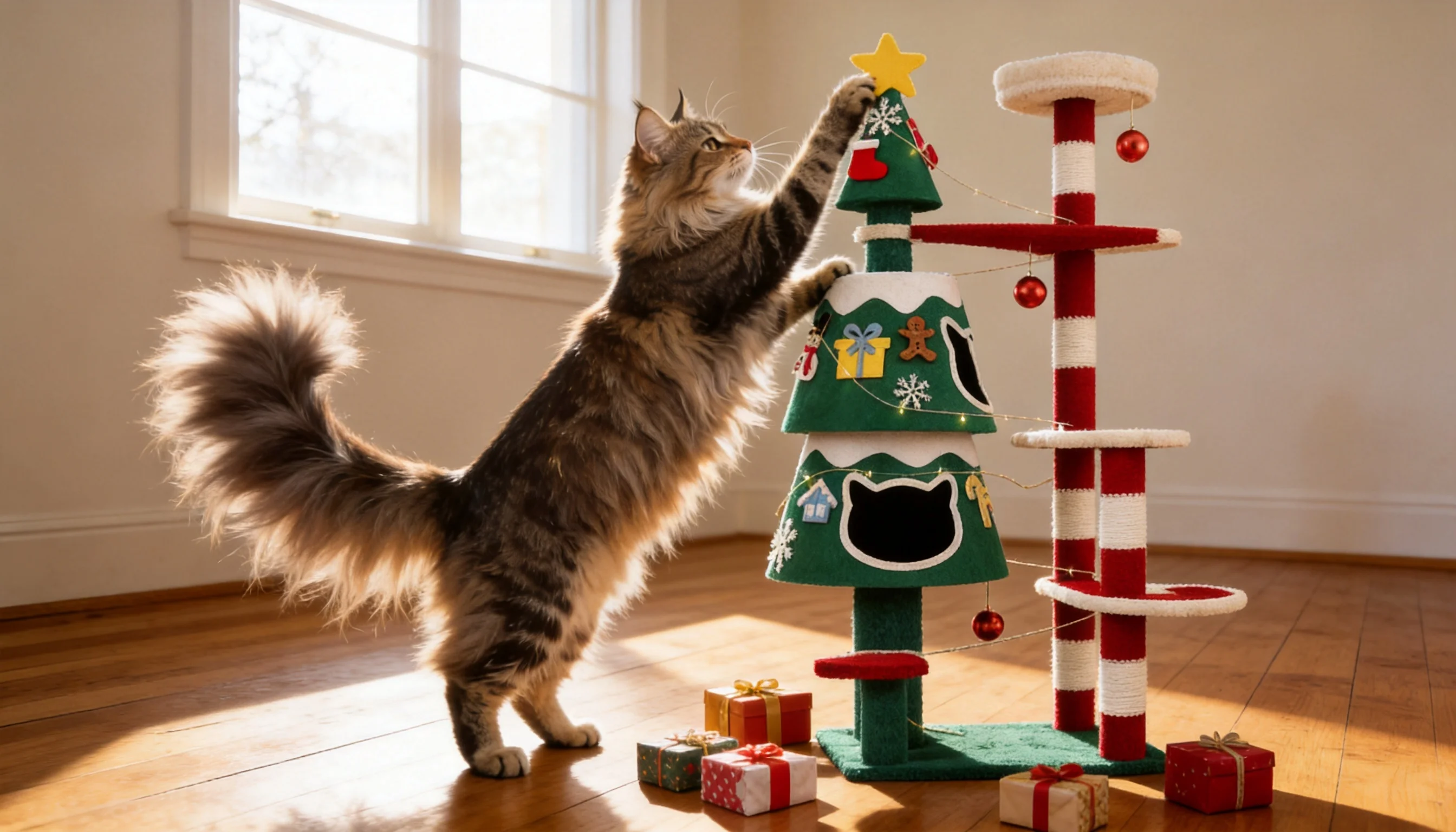 Holiday Pine Cat Tree with Removable Ornaments · Morning Gift Box Setting · GuardLynx