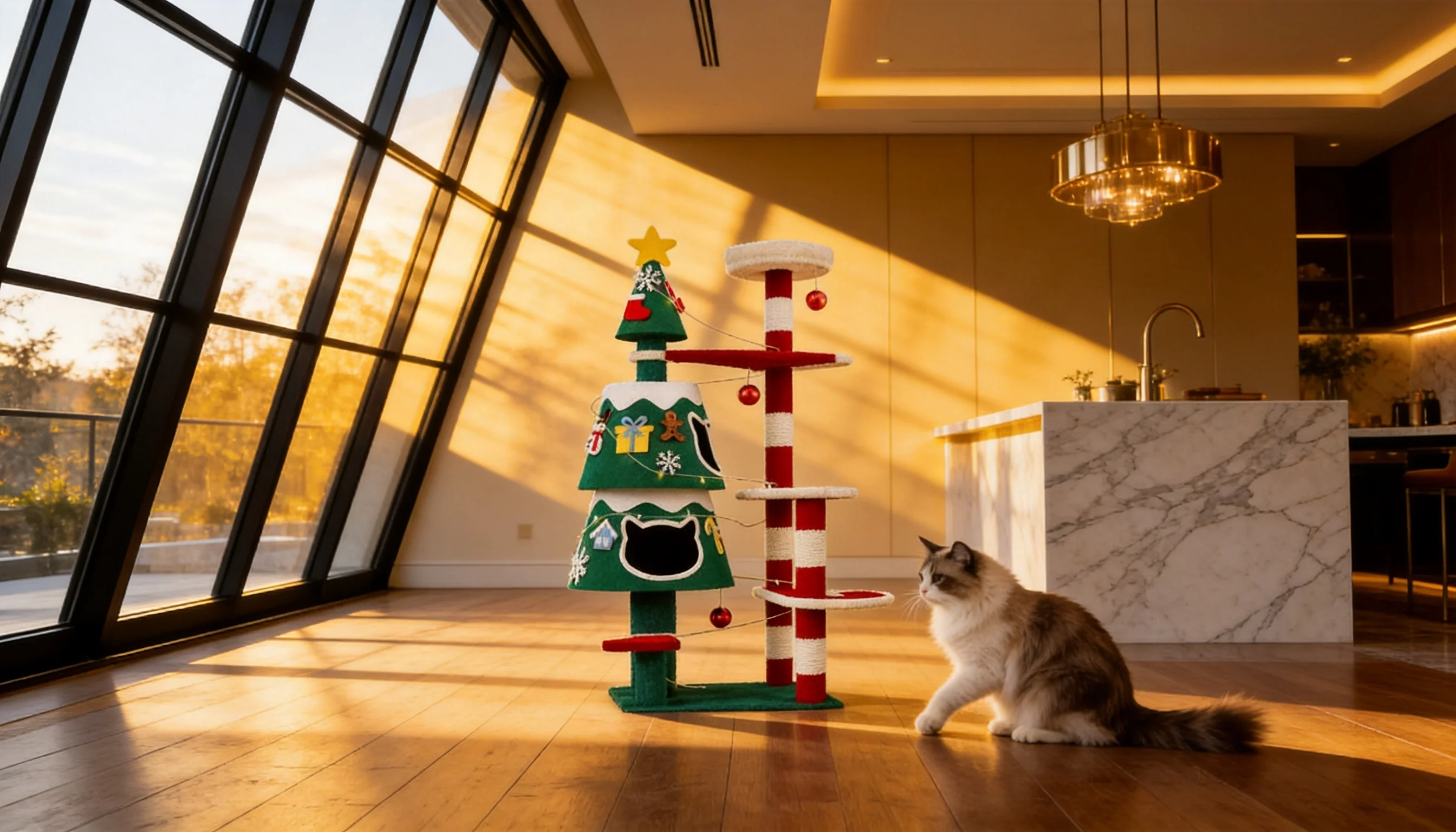 Holiday Pine Cat Tree with Removable Ornaments · GuardLynx