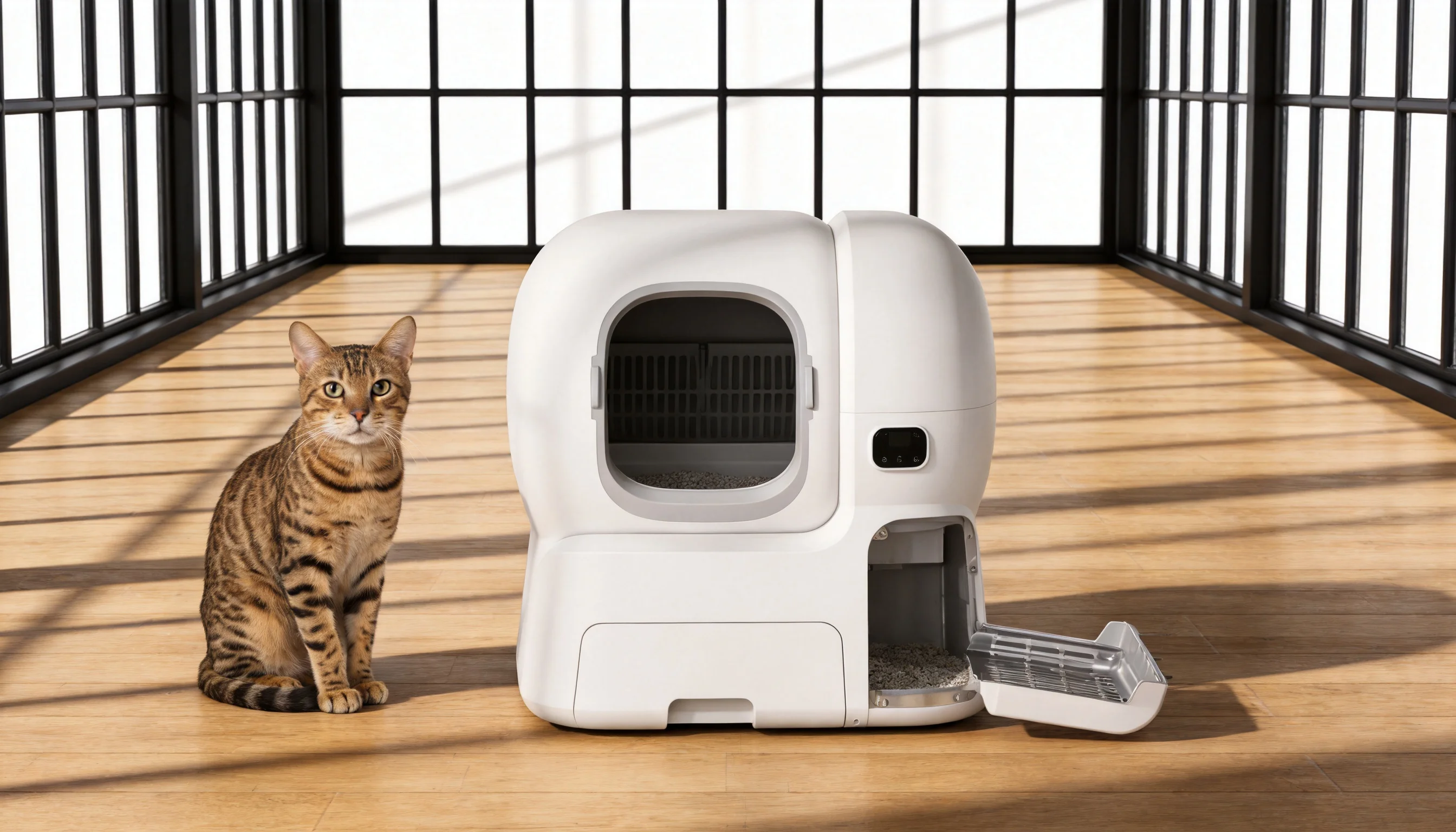 Smart Litter Refill Self-Cleaning Litter Box · Afternoon Auto-Refill in the Living Room · GuardLynx