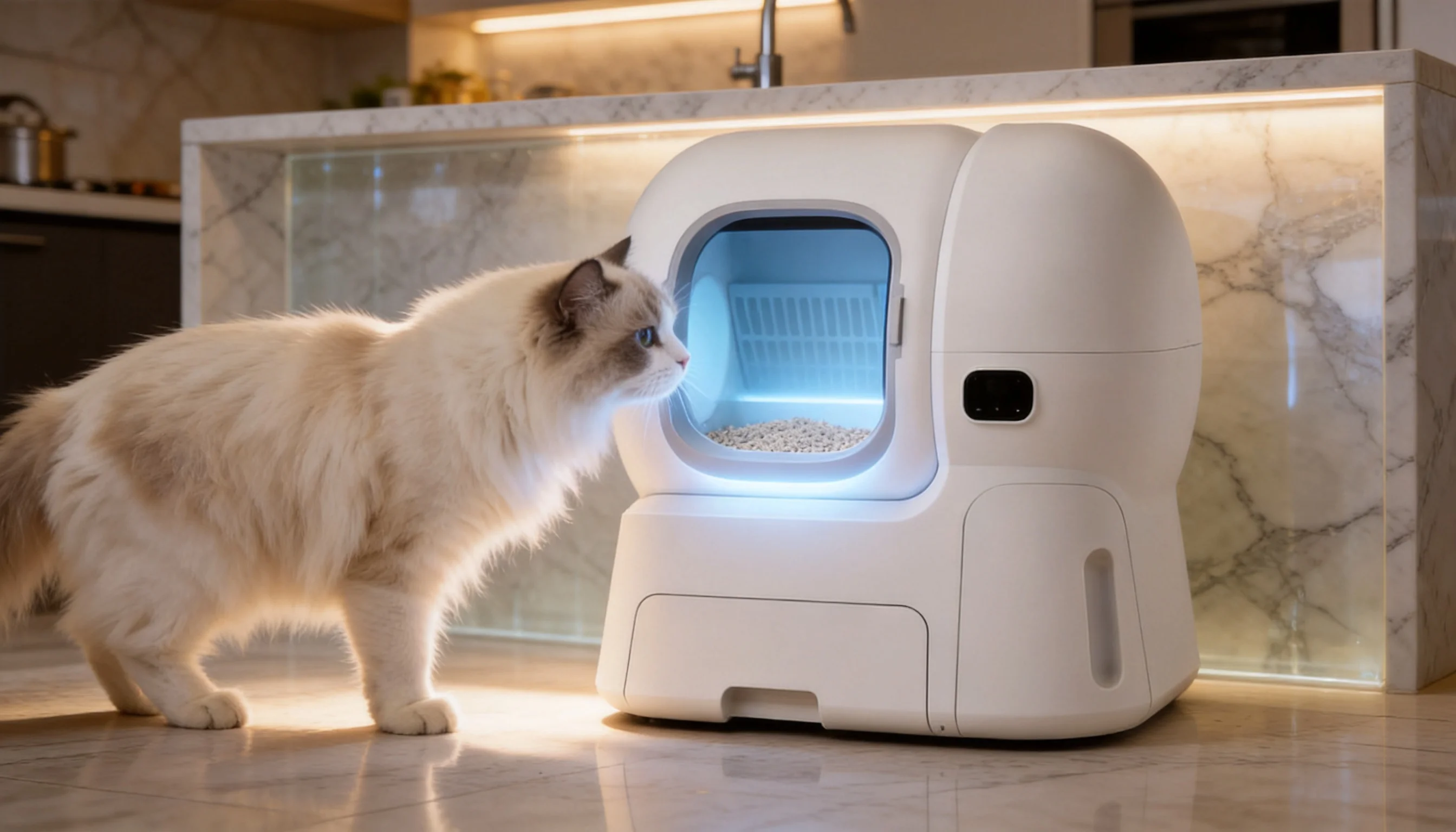 Smart Litter Refill Self-Cleaning Litter Box · Morning Light in the Open Kitchen · GuardLynx