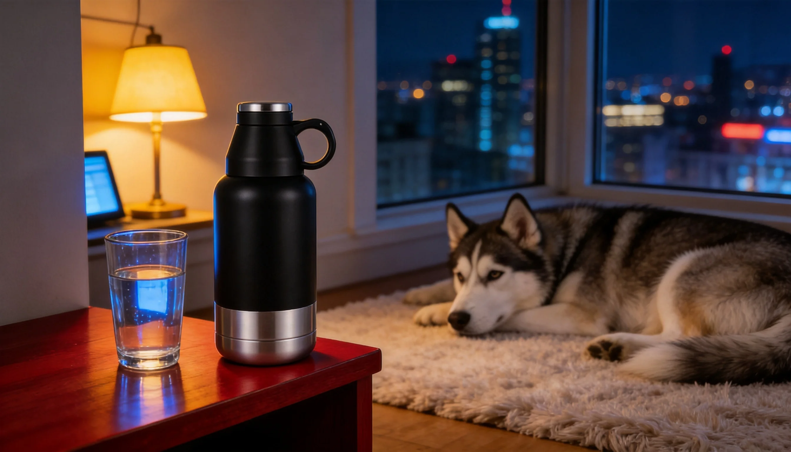 GuardHound Pet Water Bottle · Late Night Study with Husky · GuardHound DOG