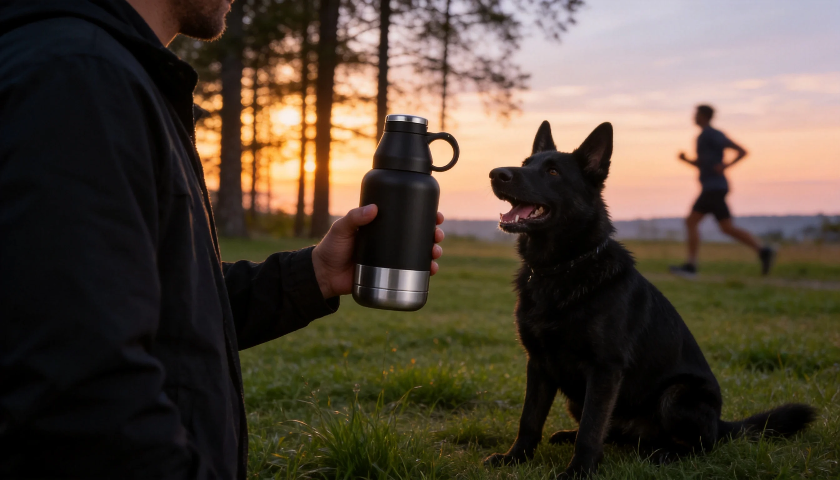GuardHound Pet Water Bottle · Evening Park with German Shepherd · GuardHound DOG