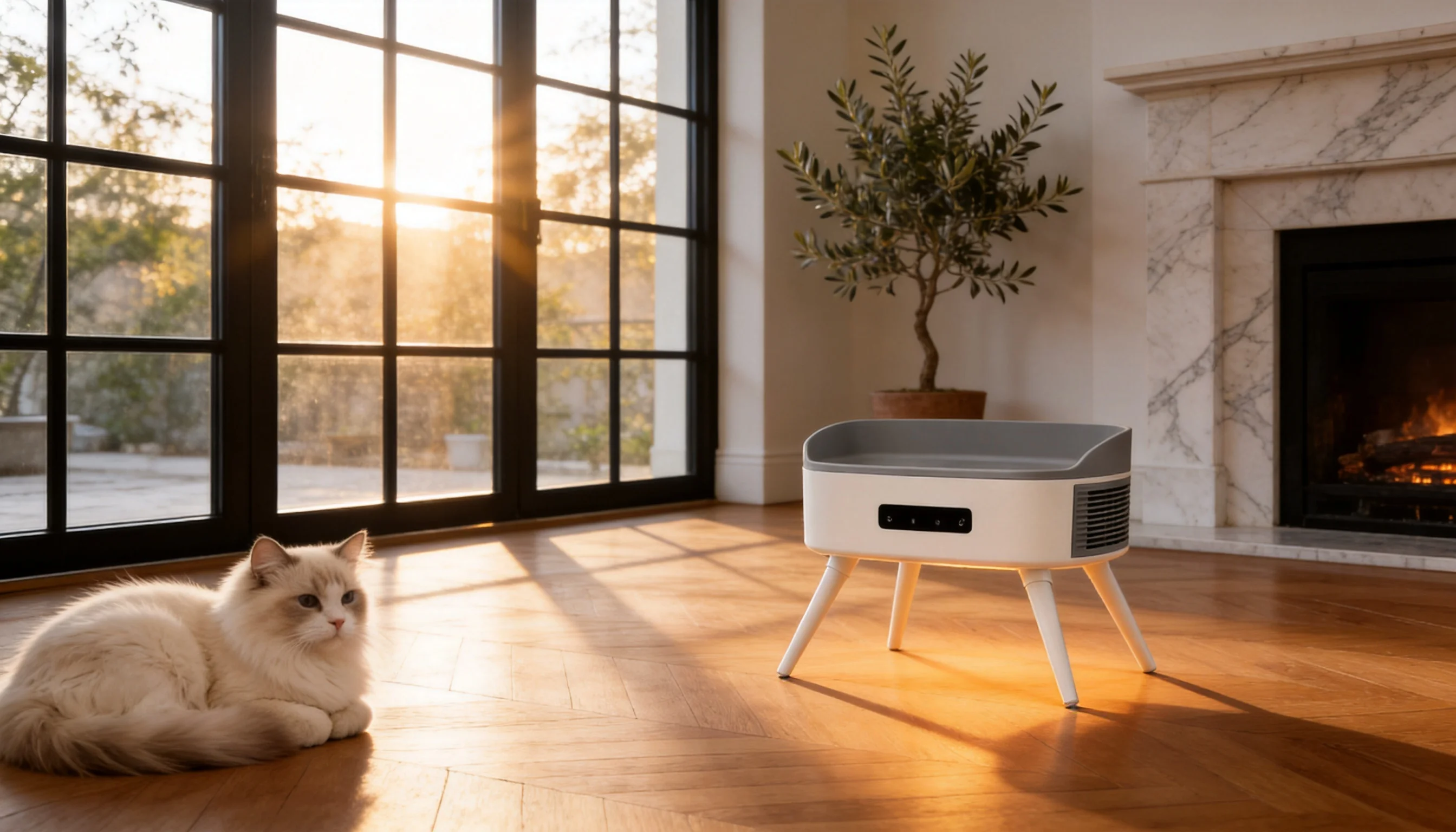 Smart Thermostatic Pet Heater with Precision Comfort · Winter Morning with a Ragdoll · GuardLynx