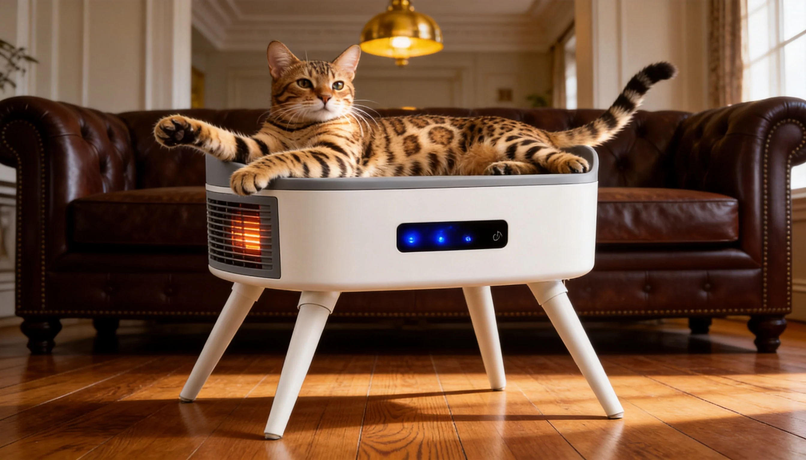 Smart Thermostatic Pet Heater with Precision Comfort · Golden Afternoon with a Bengal · GuardLynx