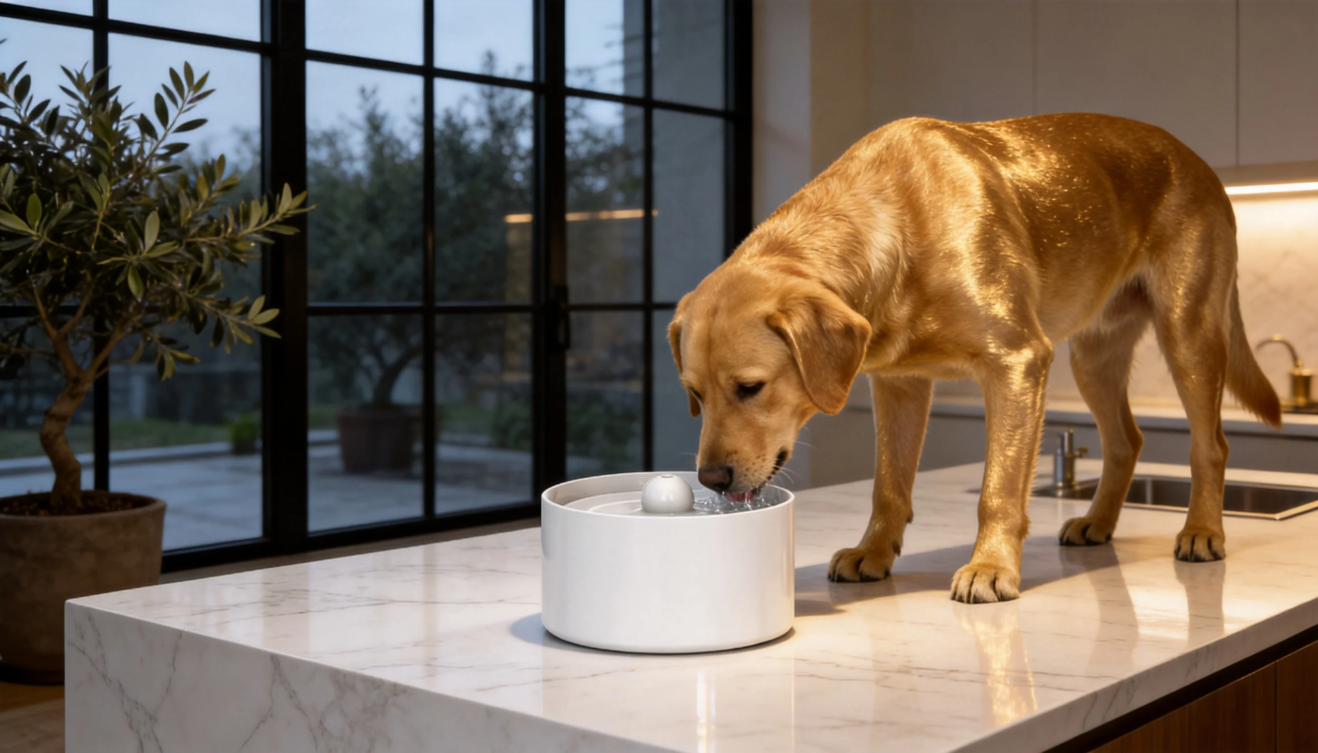 GuardHound Smart Pet Water Fountain · Open Kitchen Morning · GuardHound DOG