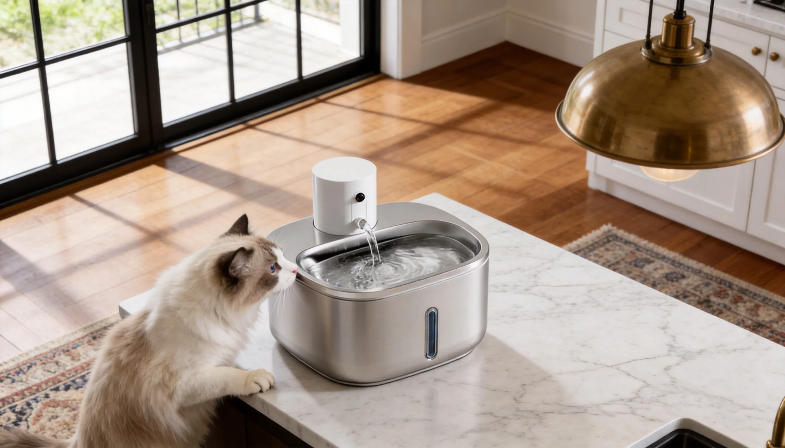 GuardLynx Stainless Steel Smart Filtered Water Fountain · Transparent Water Level Window · GuardLynx