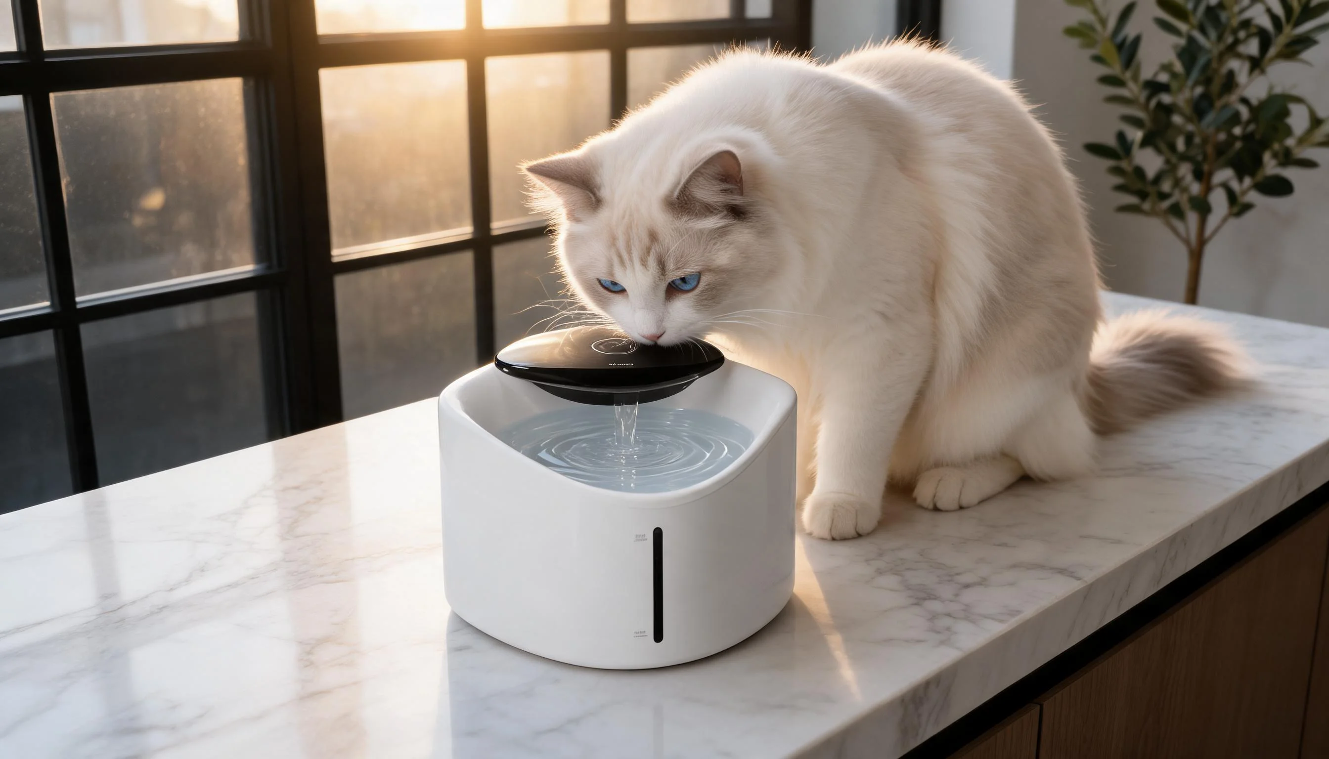 GuardLynx Wireless Smart Pet Water Fountain · Ragdoll in Morning Sun · GuardLynx