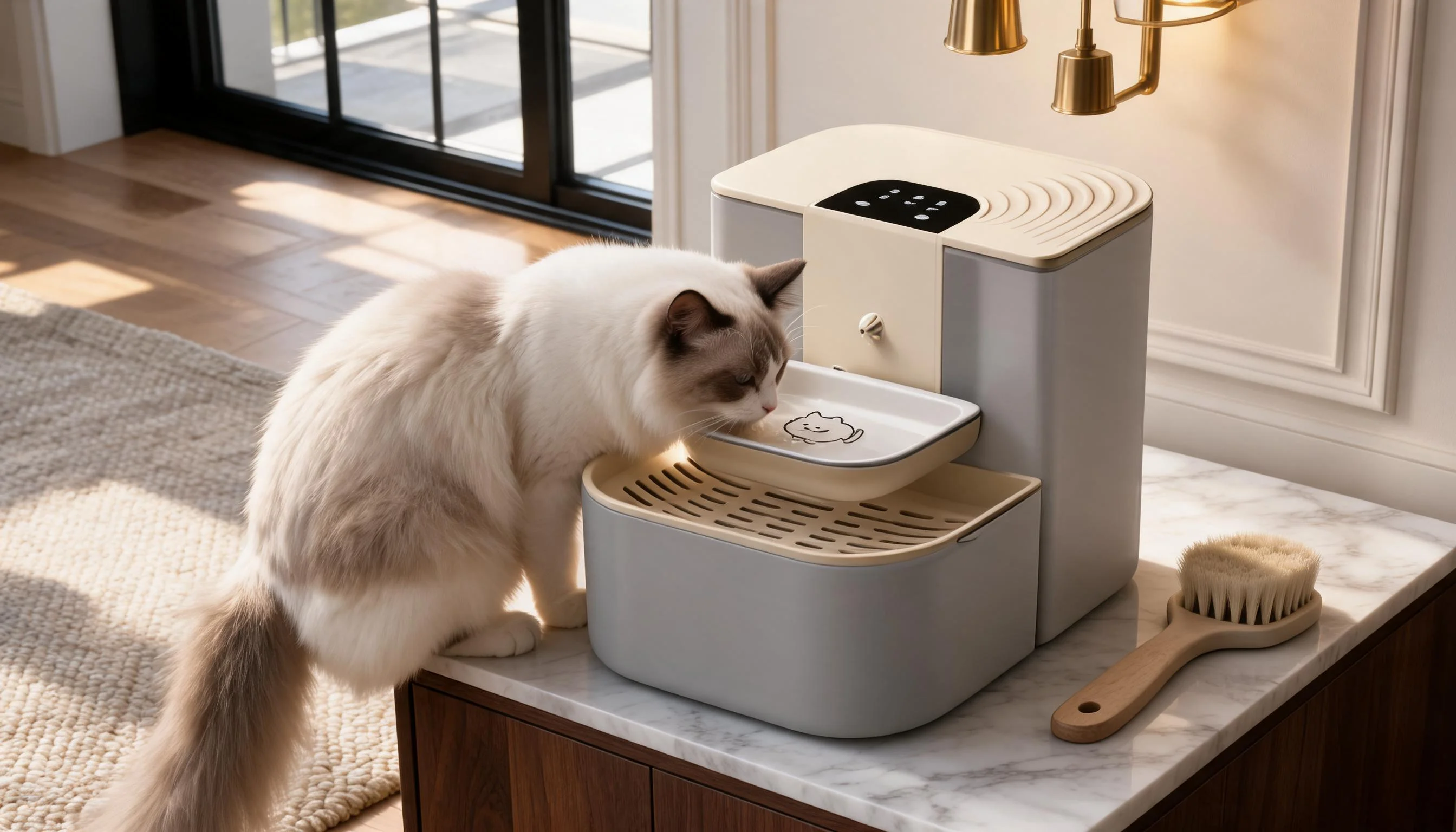 Remote Tilt-Controlled Pet Water Fountain · Ceramic Basin · GuardLynx